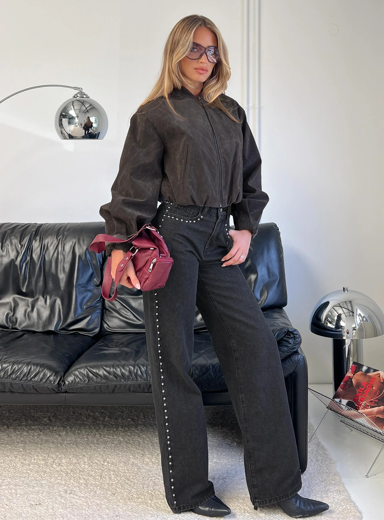 Saving Up Mid Rise Straight Leg Studded Jeans Jet Black - Image 8