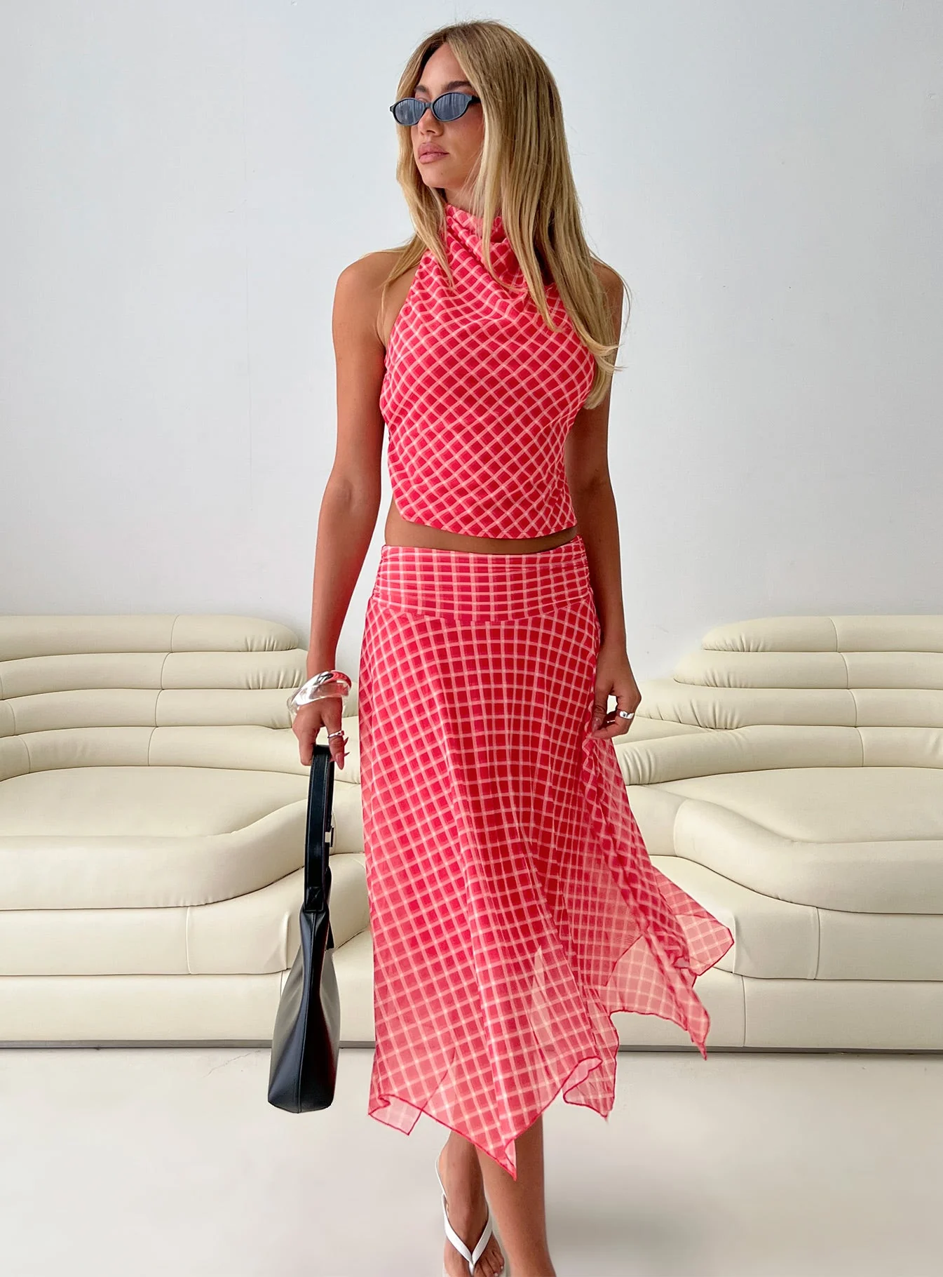 Scenic Route High Neck Top Red Check - Image 8