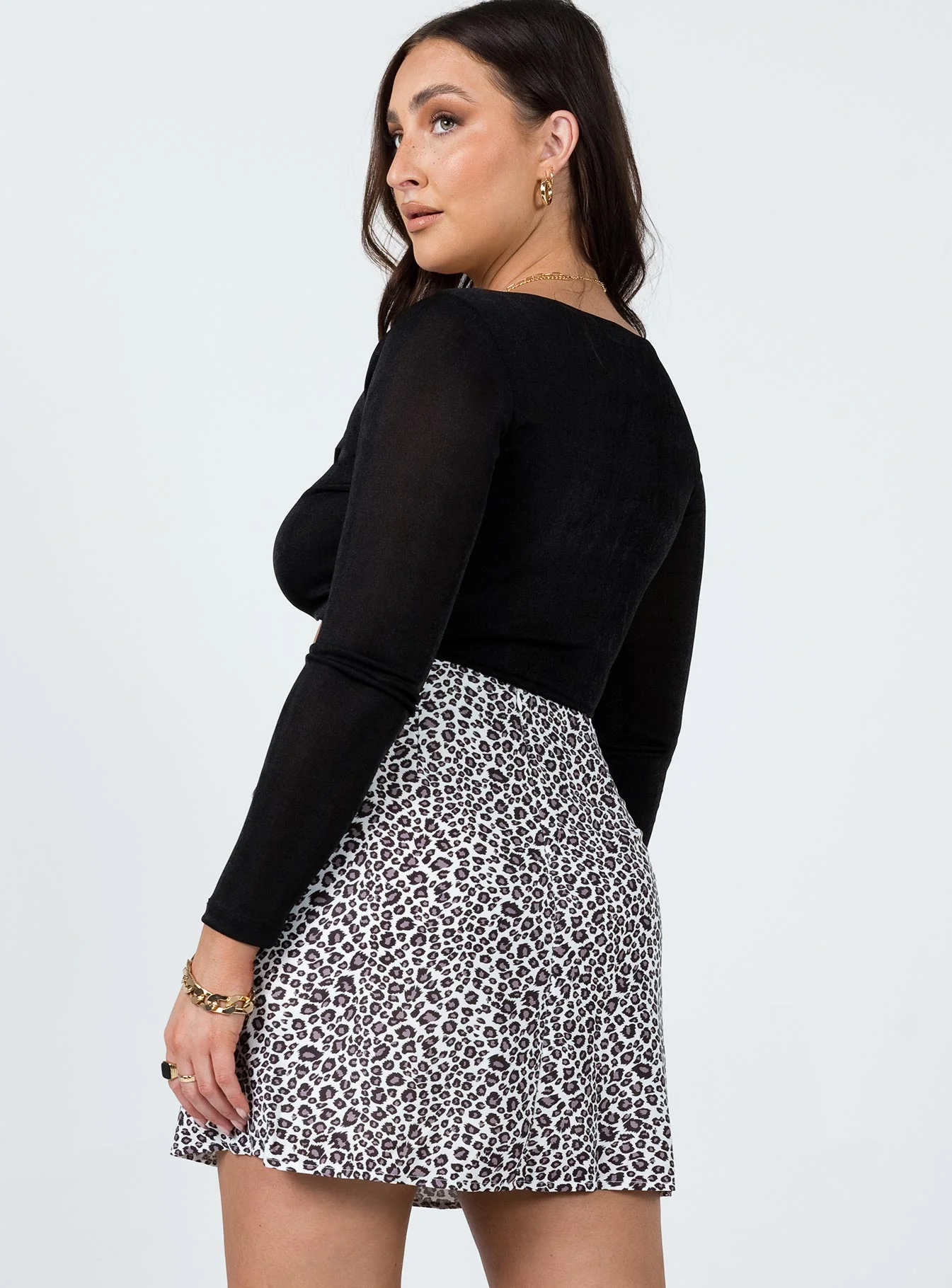 Selby Mini Skirt Black / White Leopard - Image 4