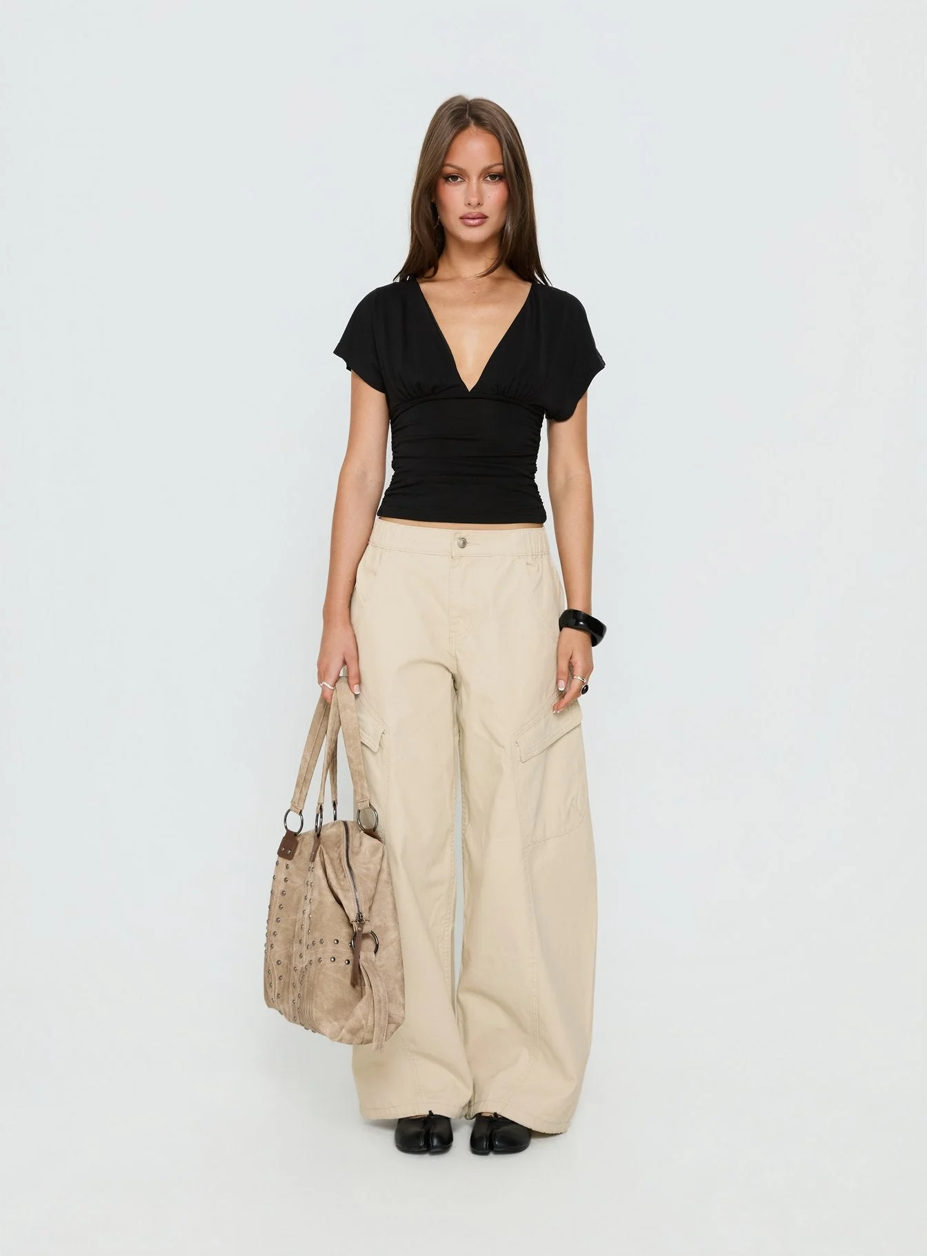 Selective Memory Low Rise Wide Leg Cargo Pants Cream - Image 8