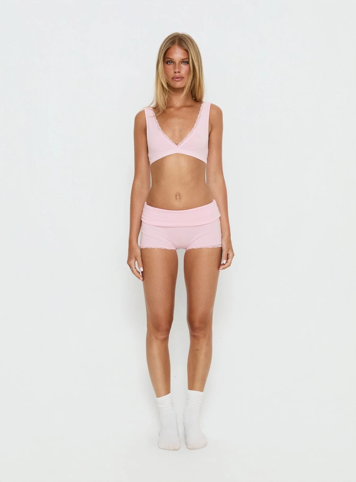 Serae Lace Trim Foldover Micro Shorts Pink - Image 8