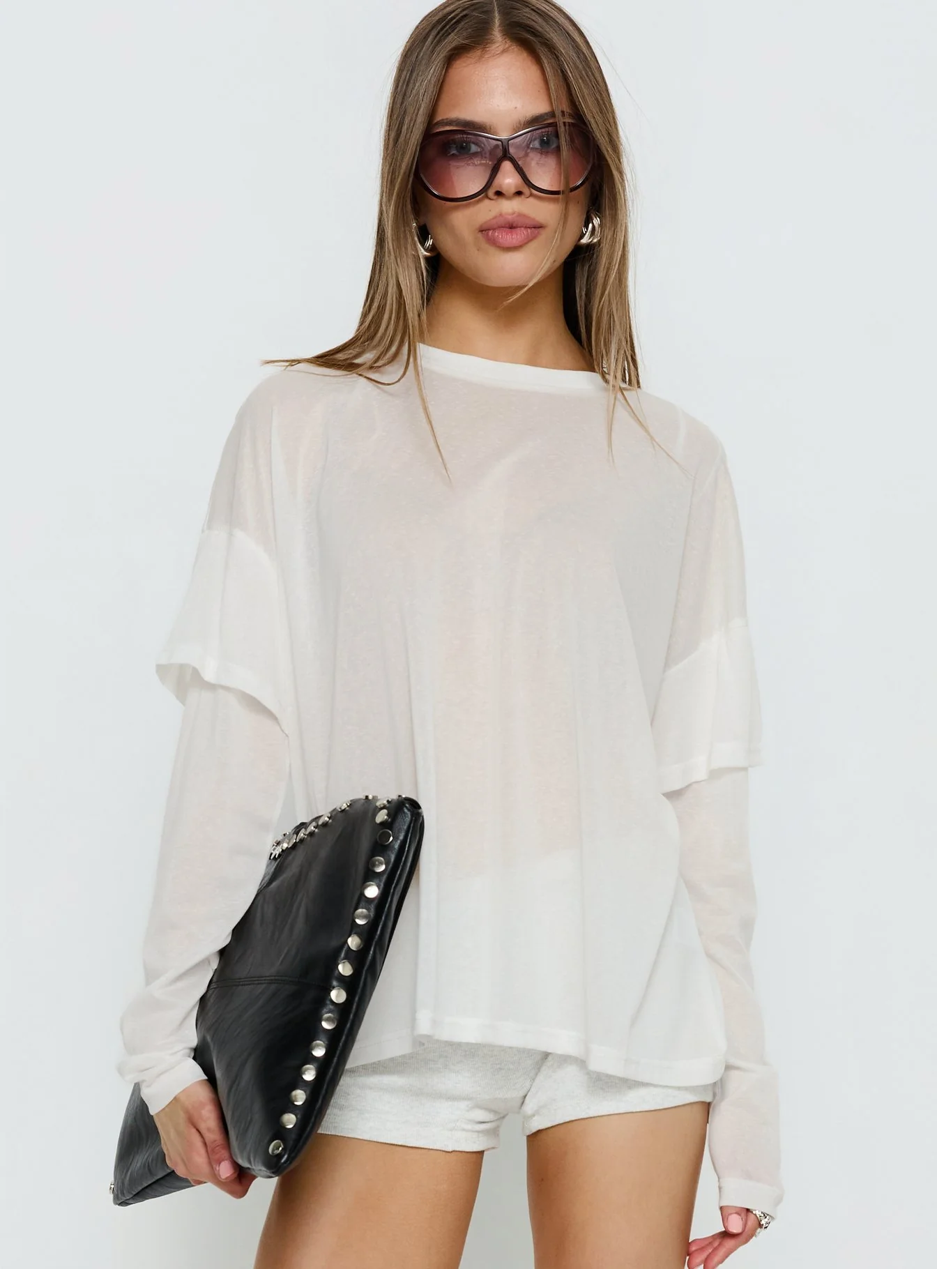 Settle Down Layered Long Sleeve Top White - Image 2