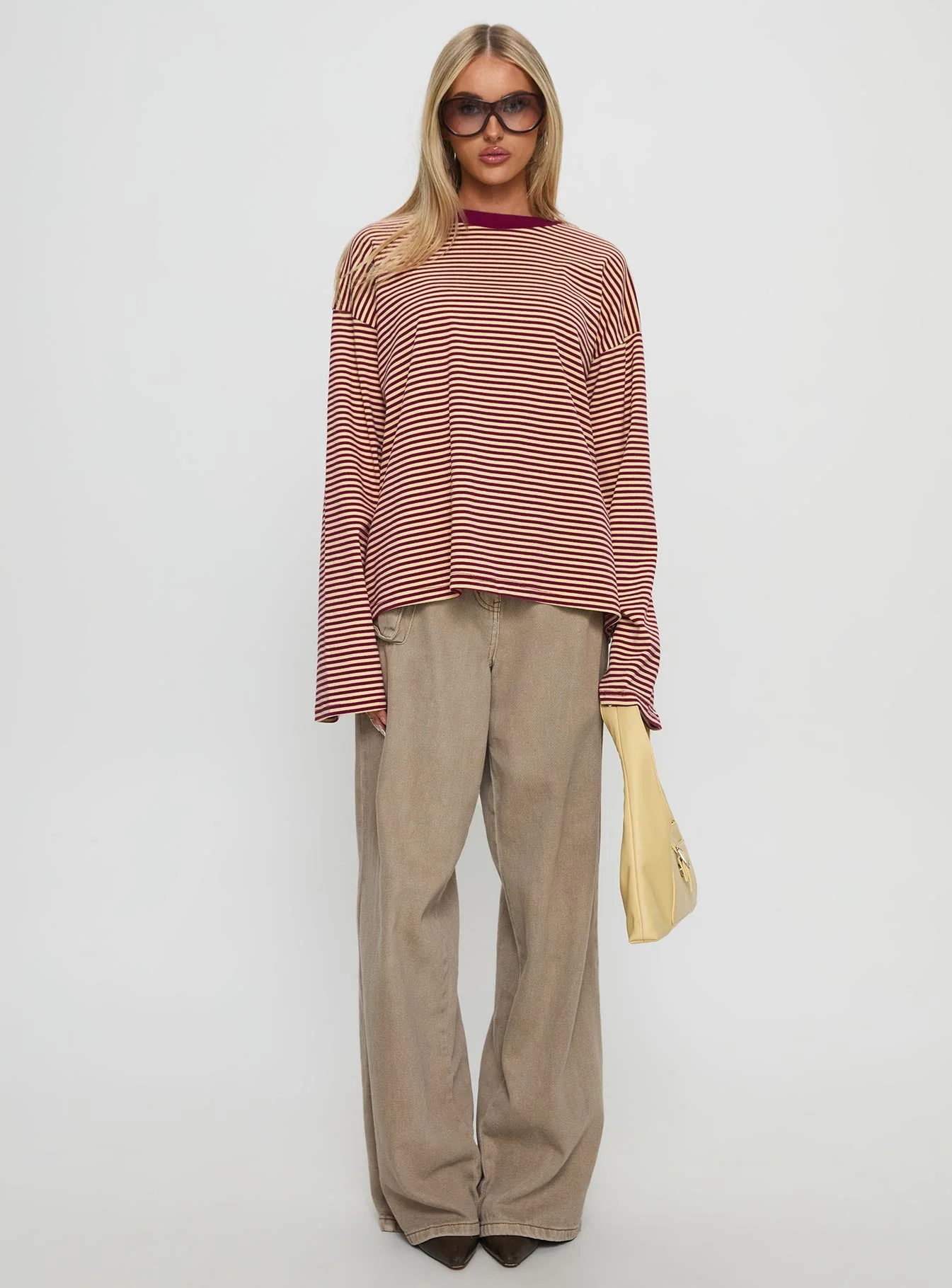 Settle Down Long Sleeve Top Lemon / Burgundy Stripe - Image 7