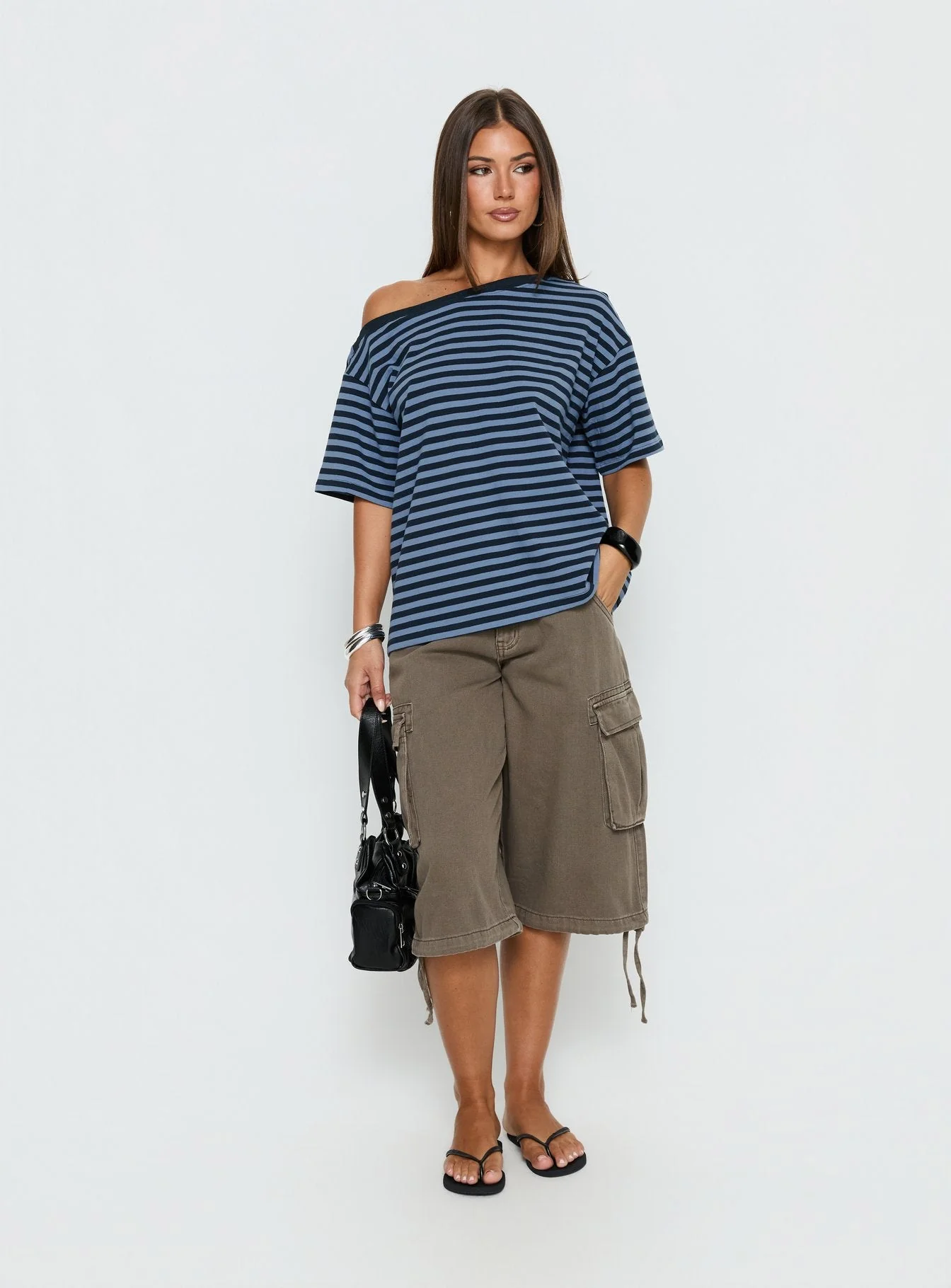 Settle Down One Shoulder Top Blue Stripe - Image 3