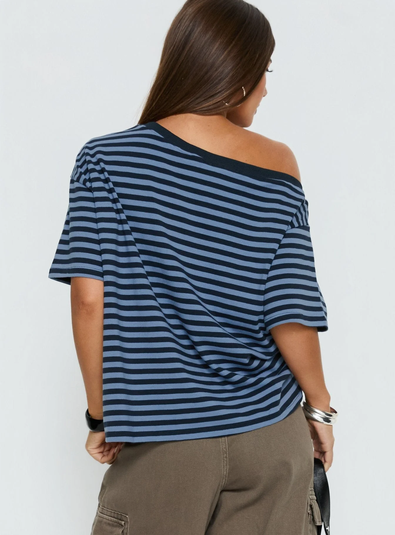 Settle Down One Shoulder Top Blue Stripe - Image 5