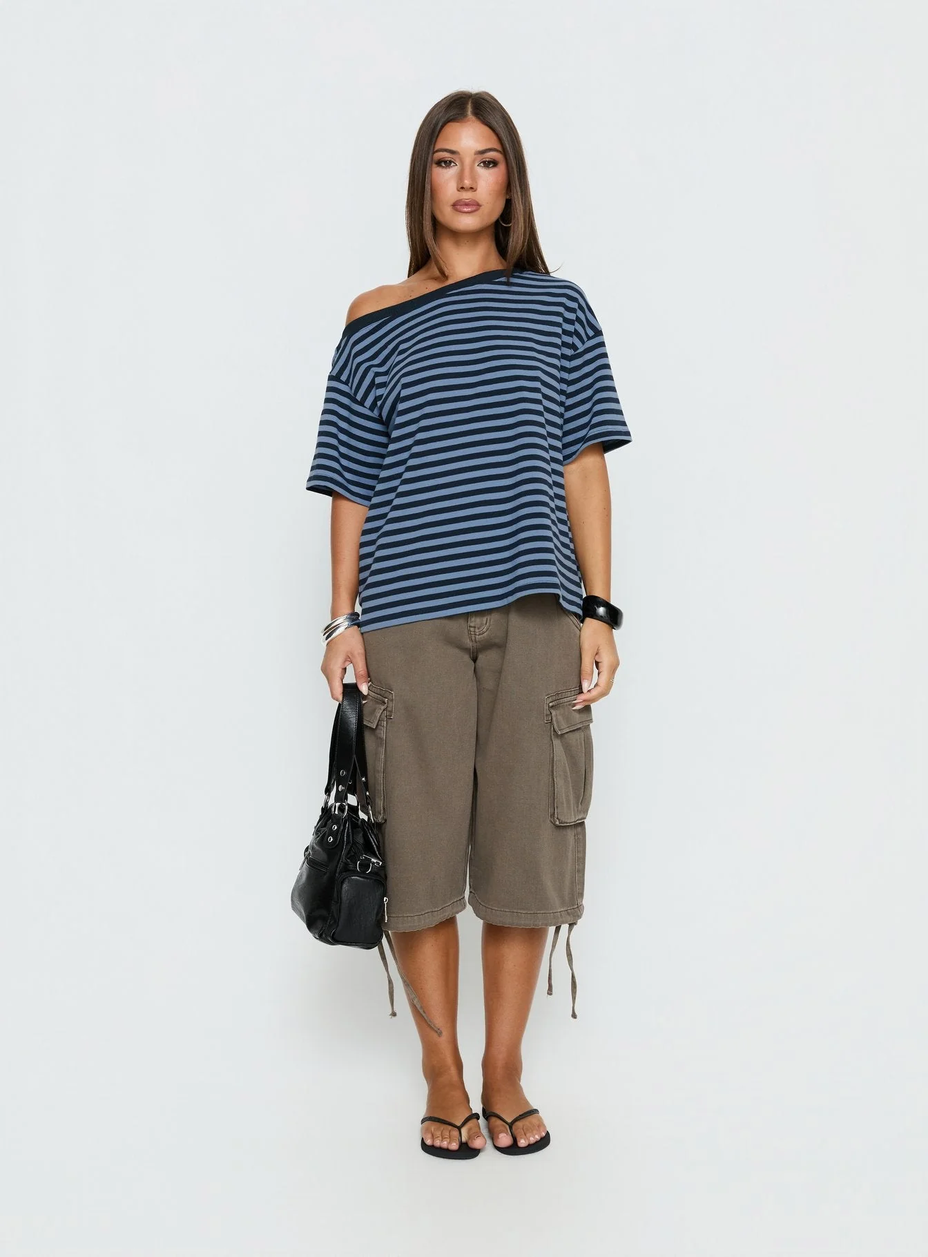 Settle Down One Shoulder Top Blue Stripe - Image 7