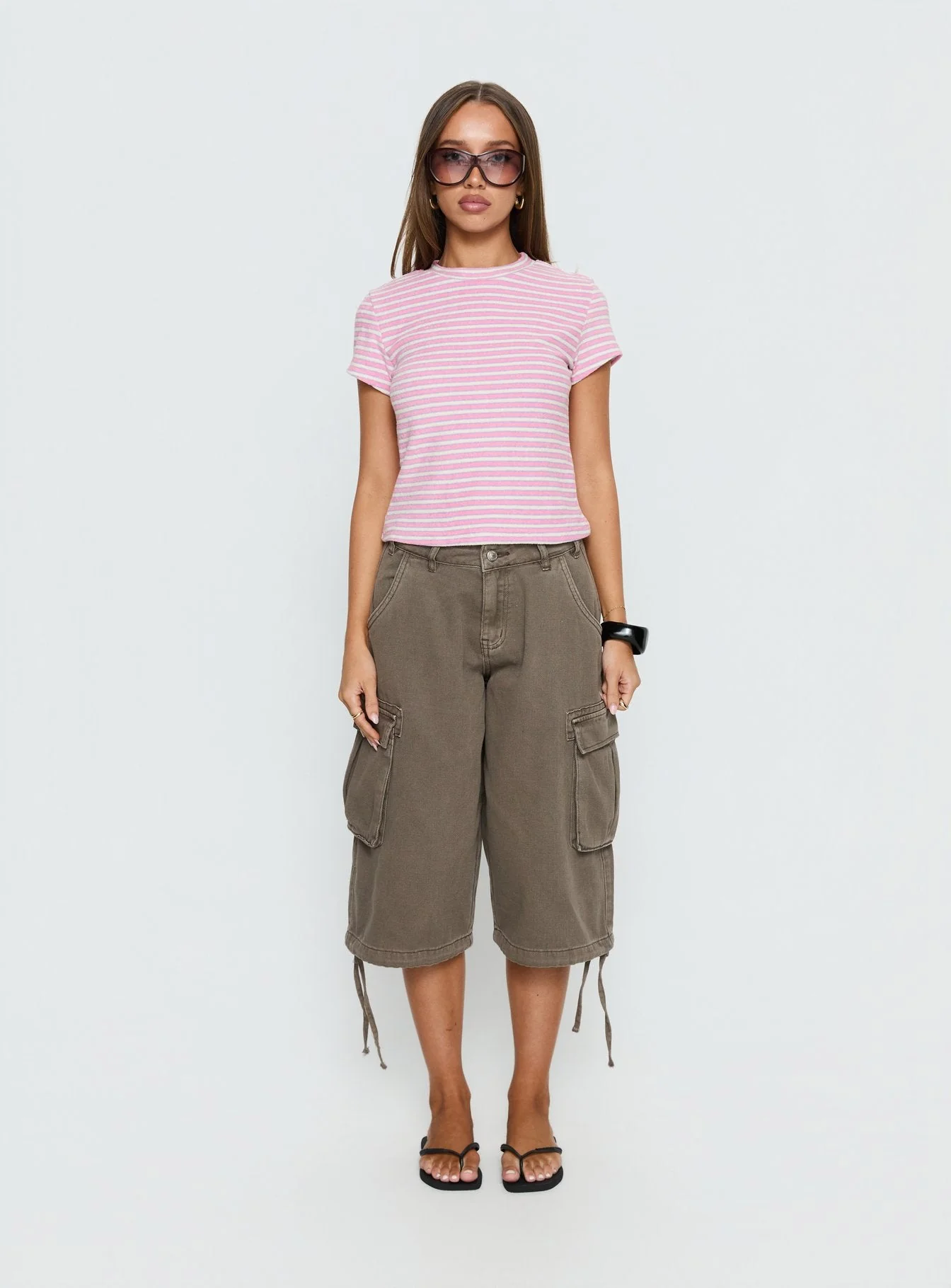 Settle Down Terry Baby Tee Pink Stripe - Image 4