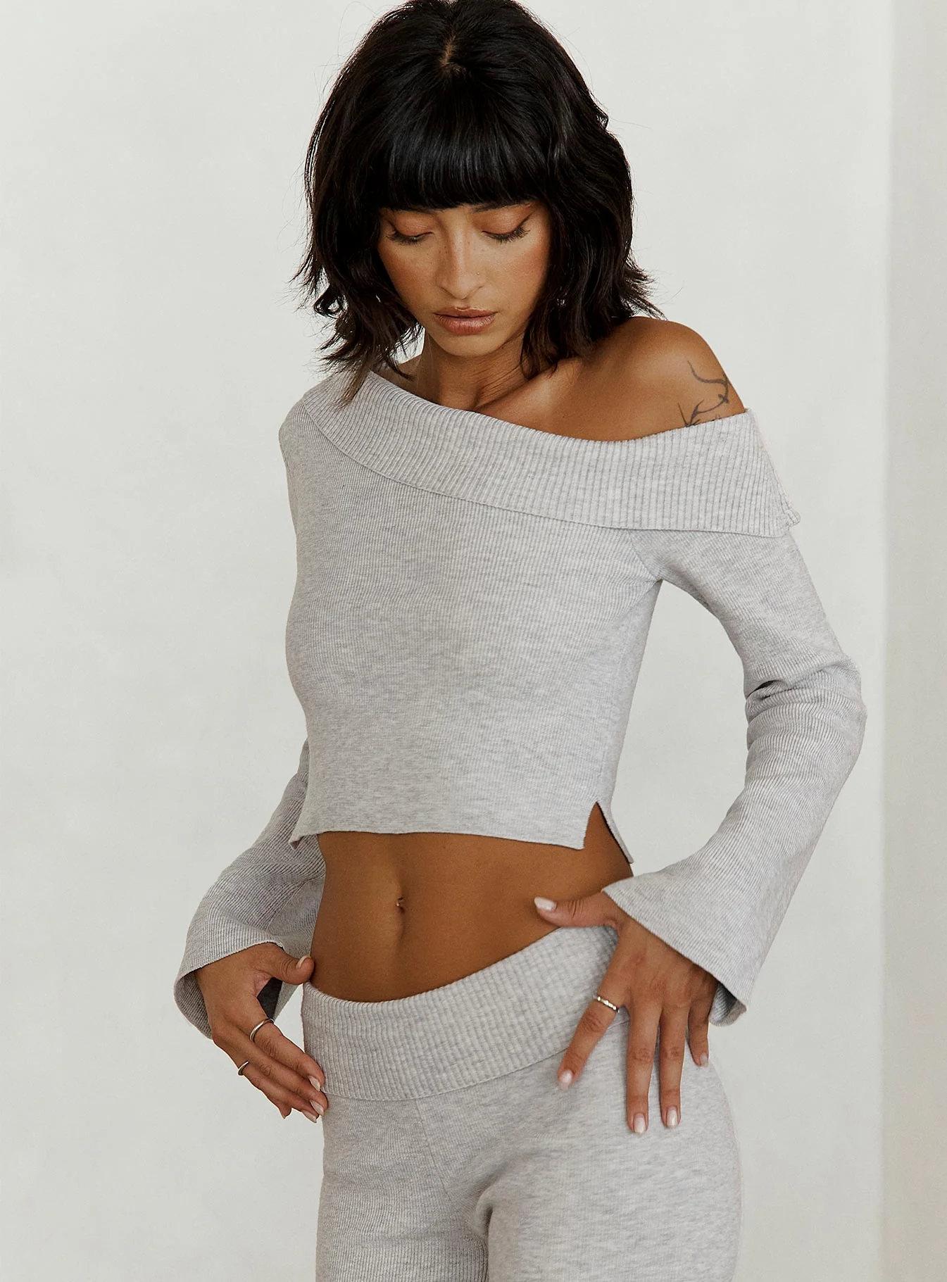 Sina Off The Shoulder Top Grey - Image 3