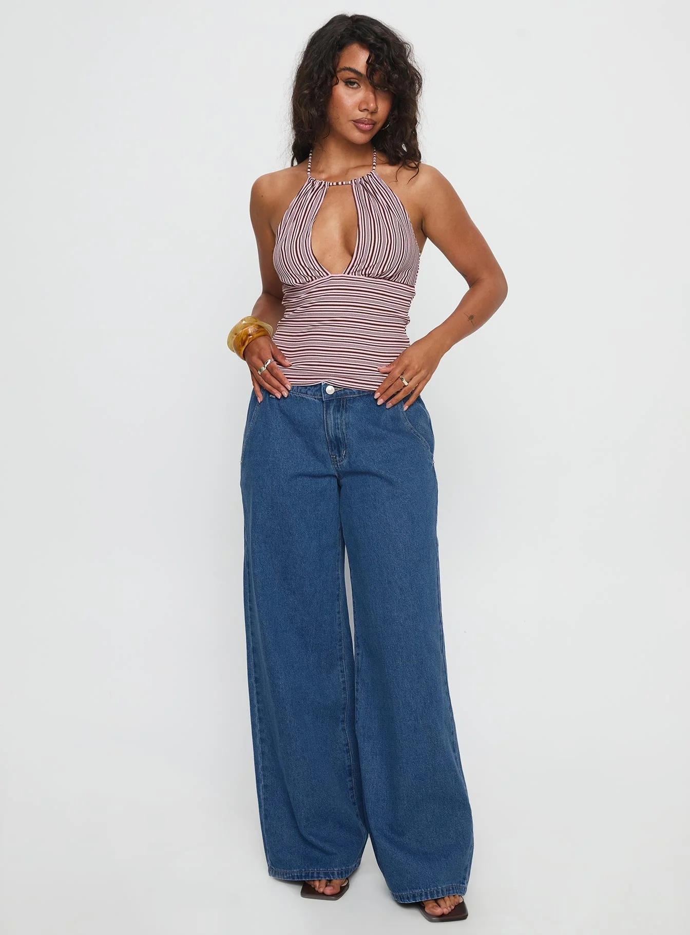 Sit In Silence Cut Out Top Purple Stripe - Image 3