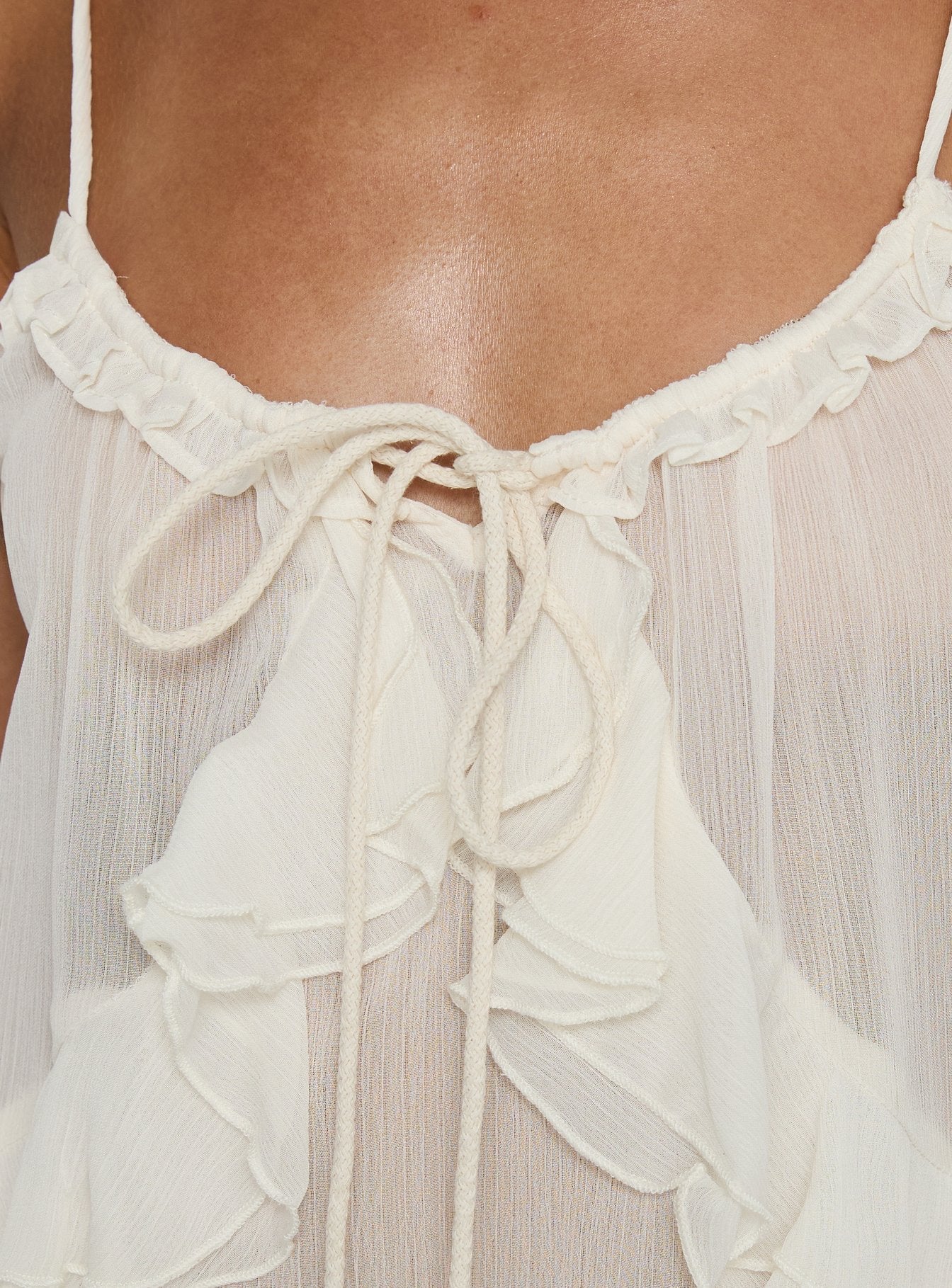 Skinny Dipping Ruffle Sheer Top Cream - Image 6