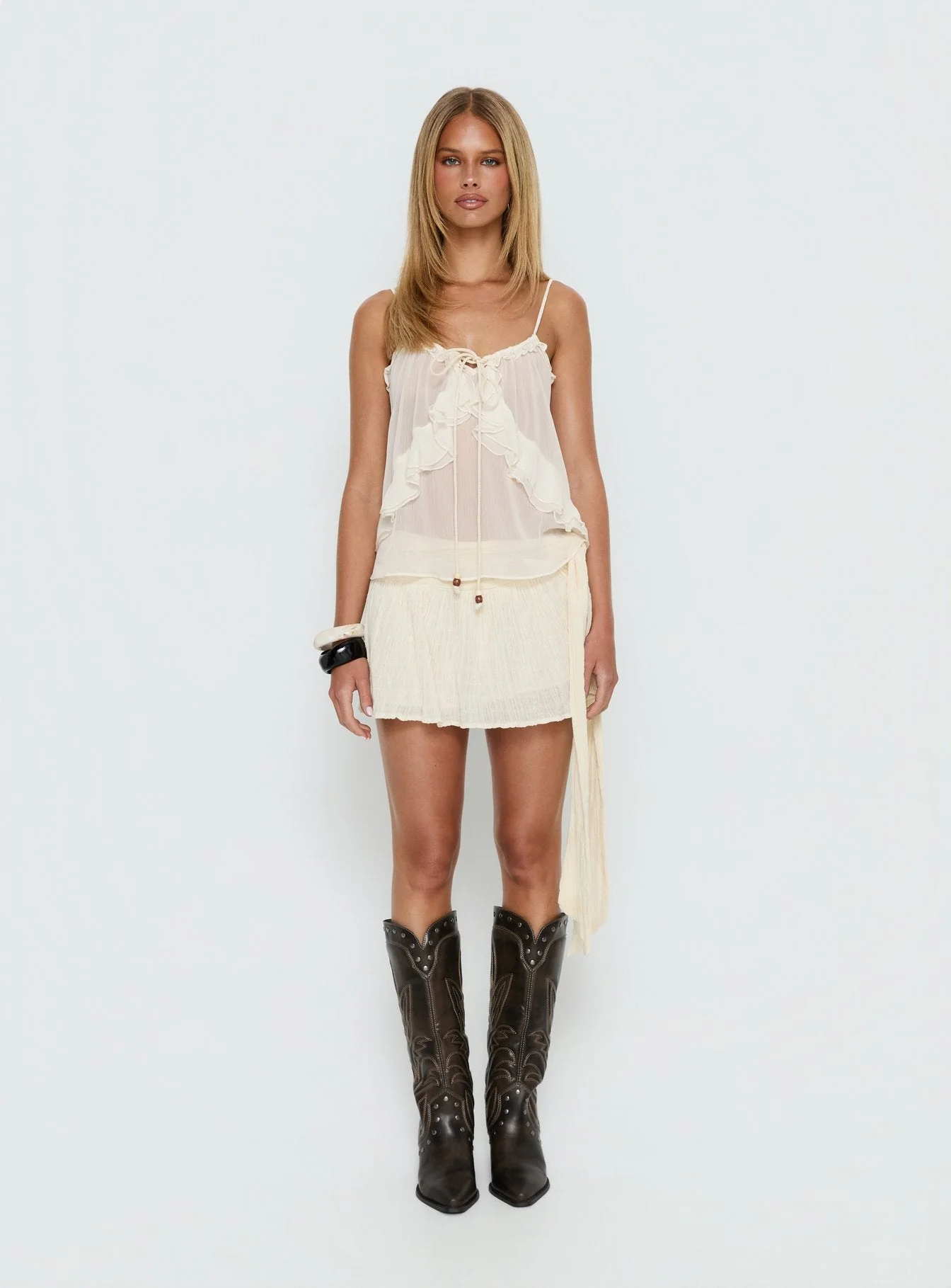 Skinny Dipping Ruffle Sheer Top Cream - Image 7