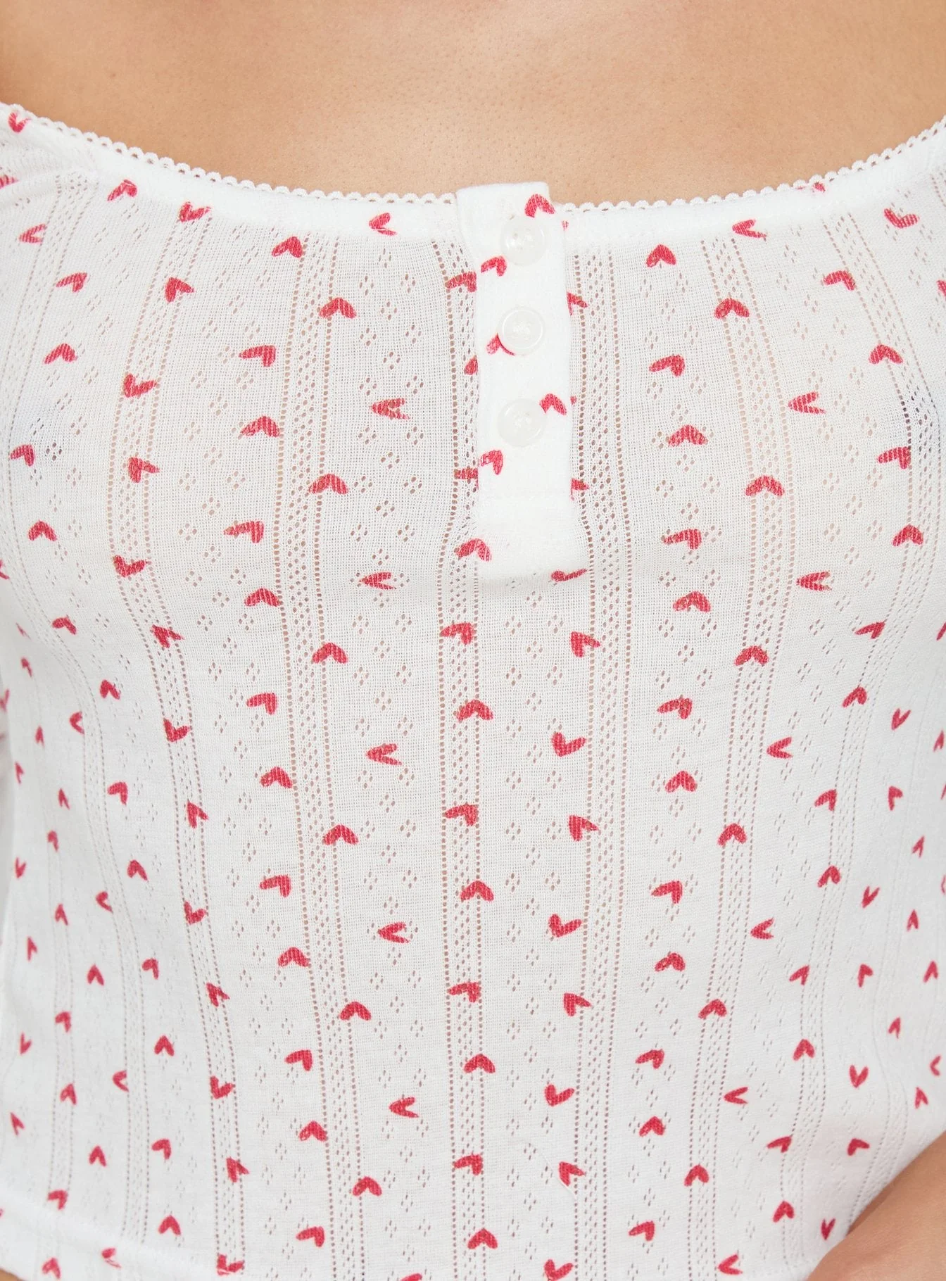 Sleepytea Pointelle Sleep Long Sleeve Top White / Red - Image 5
