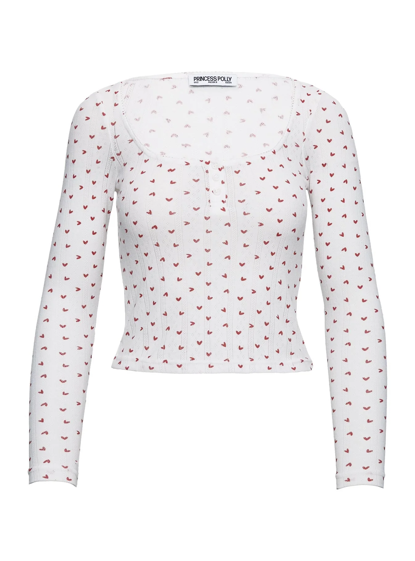 Sleepytea Pointelle Sleep Long Sleeve Top White / Red - Image 7
