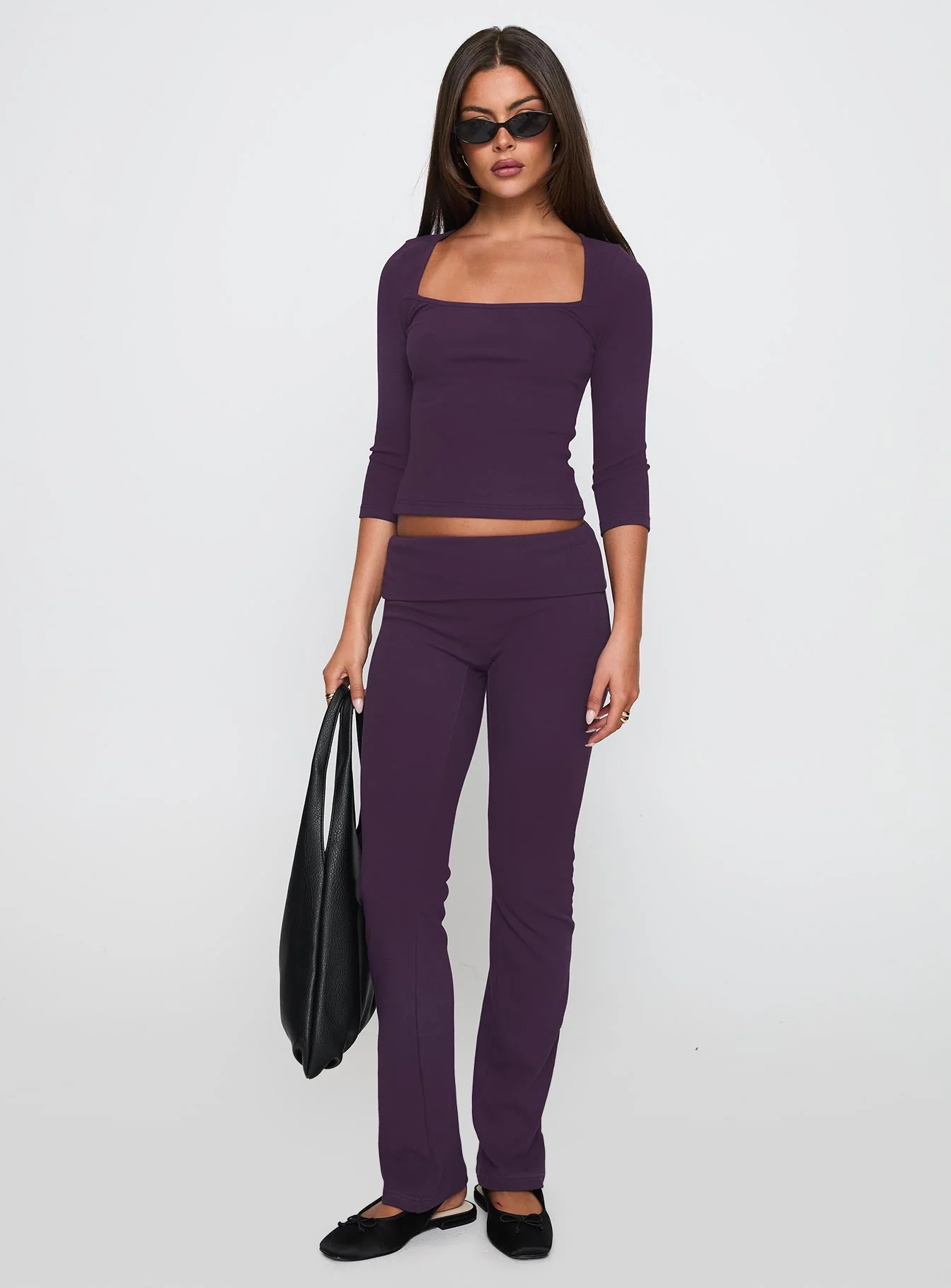 So American Rib 3/4 Sleeve Top Purple - Image 3