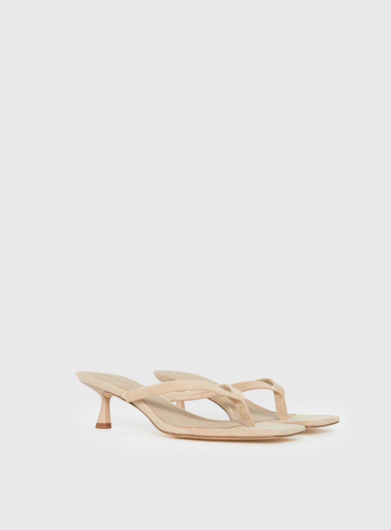 So Exclusive Faux Suede Thong Heels Tan - Image 2