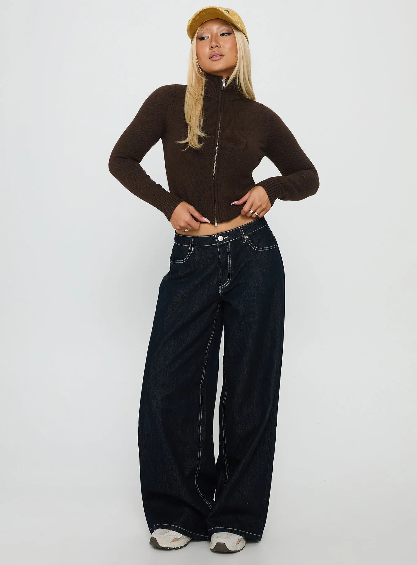 So Exclusive Zip Through Knit Jumper Brown - Image 3
