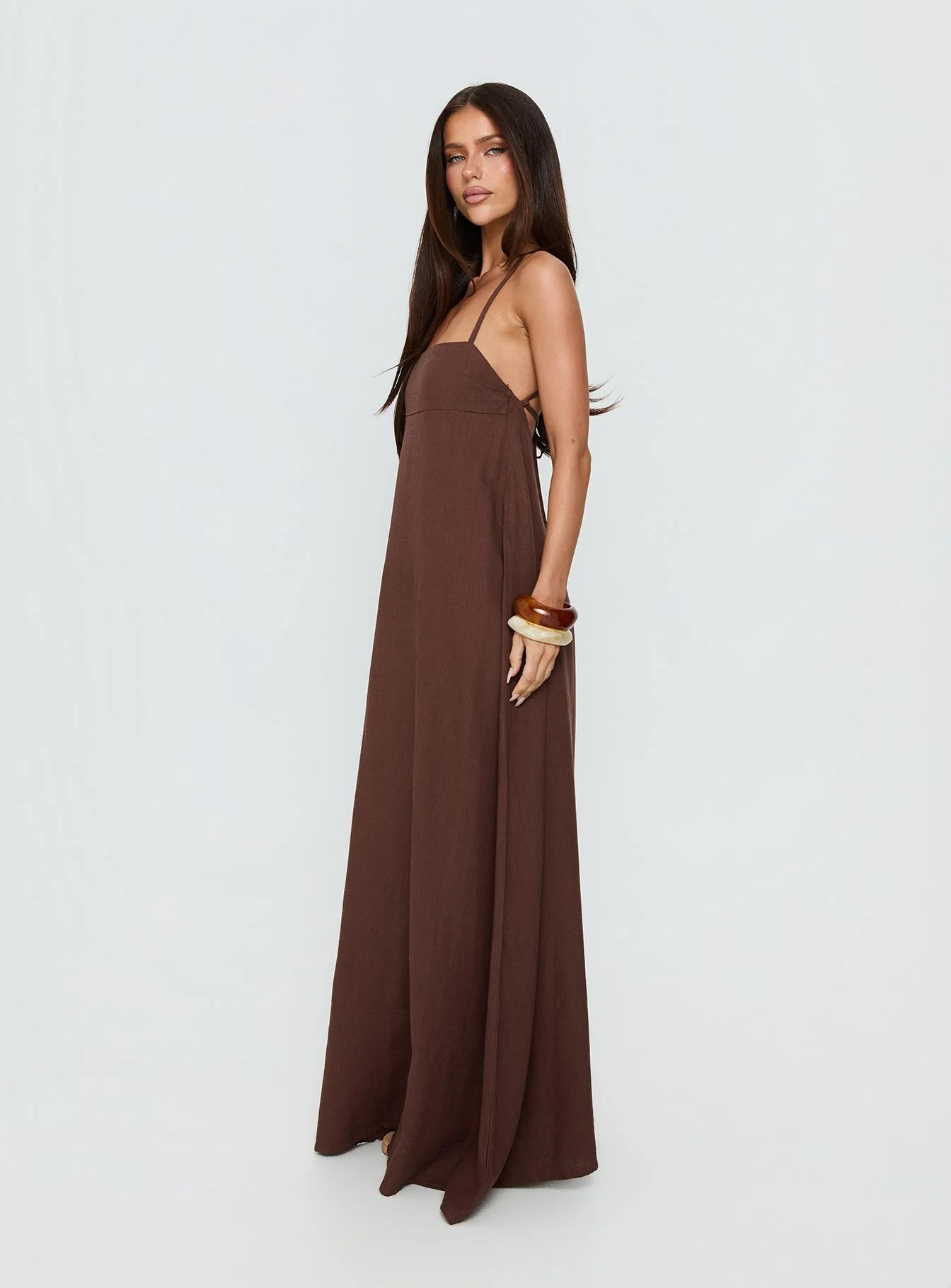 Solie Tie Back Maxi Dress Chocolate - Image 3