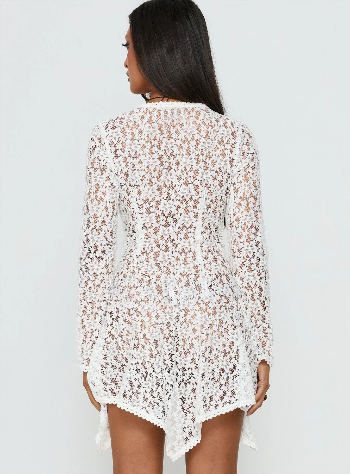Somanie Long Sleeve Lace Mini Dress White - Image 5
