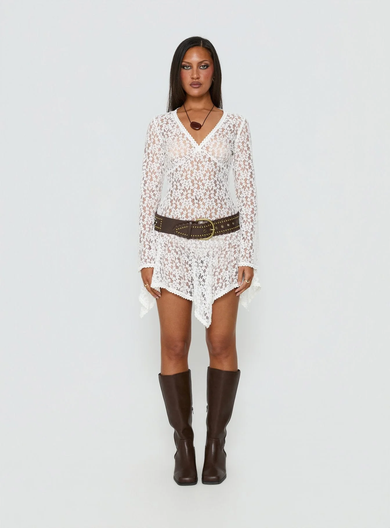 Somanie Long Sleeve Lace Mini Dress White - Image 8