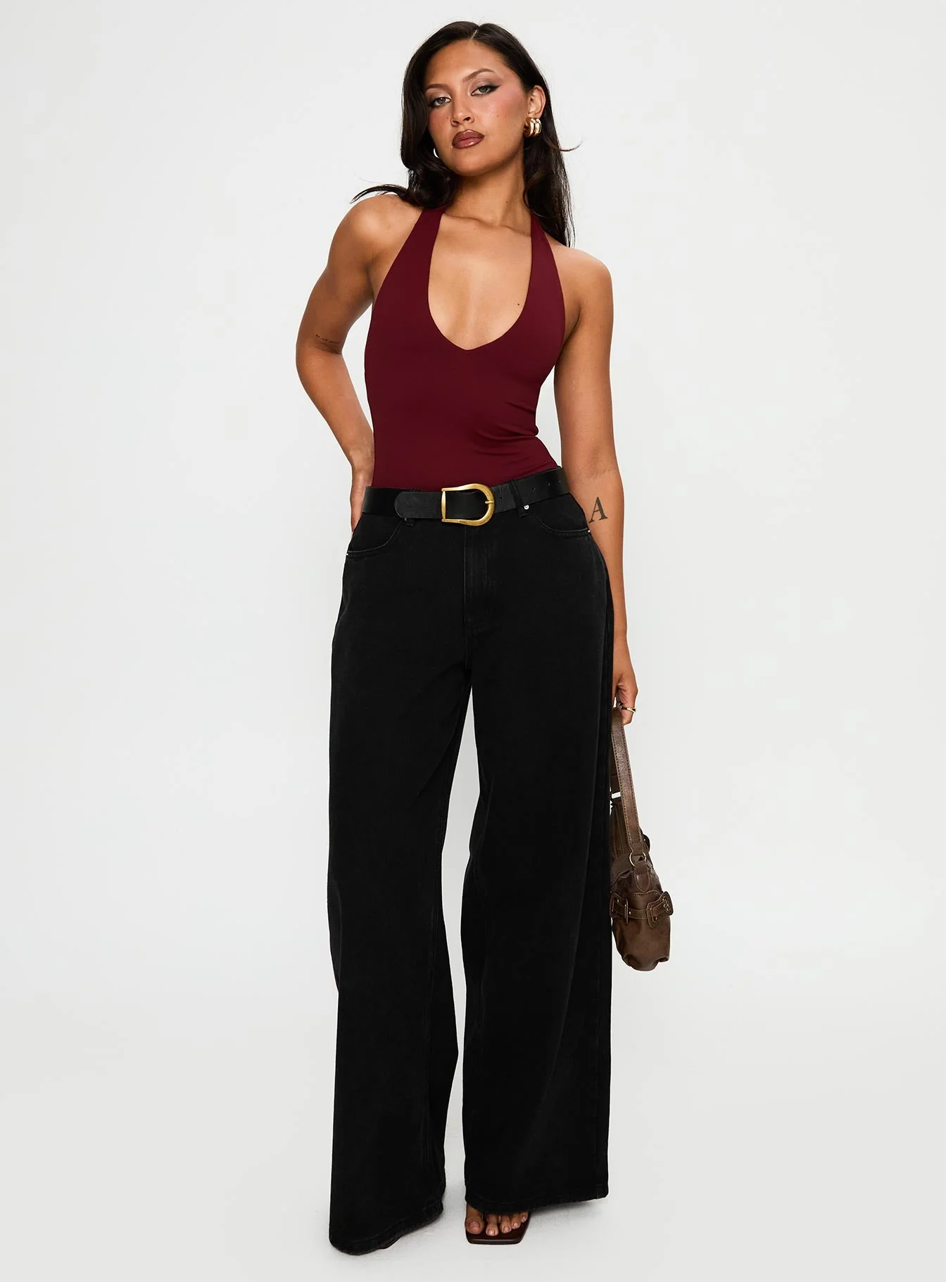 Someone New Halter Bodysuit Burgundy - Image 3