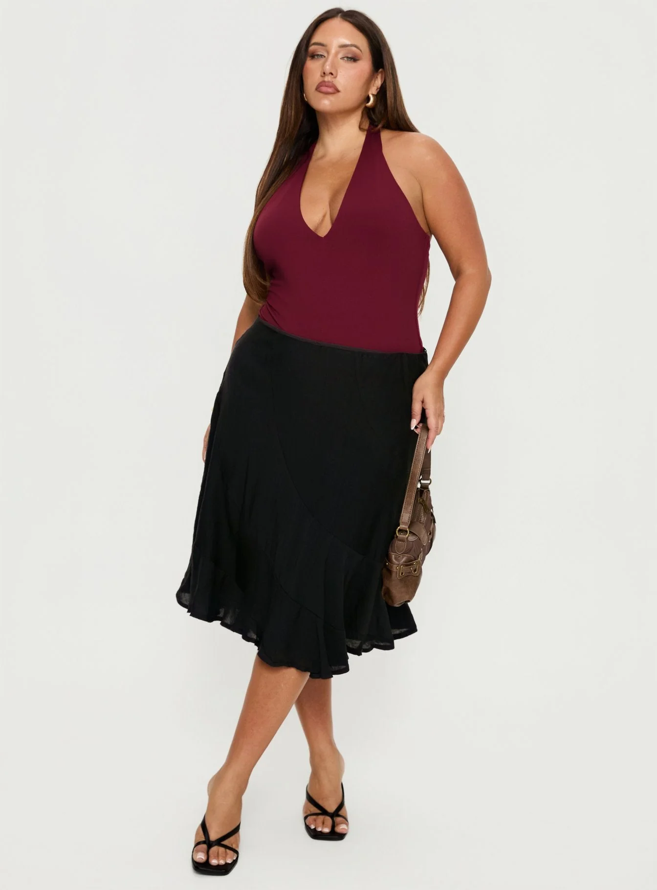 Someone New Halter Bodysuit Burgundy Curve - Image 3