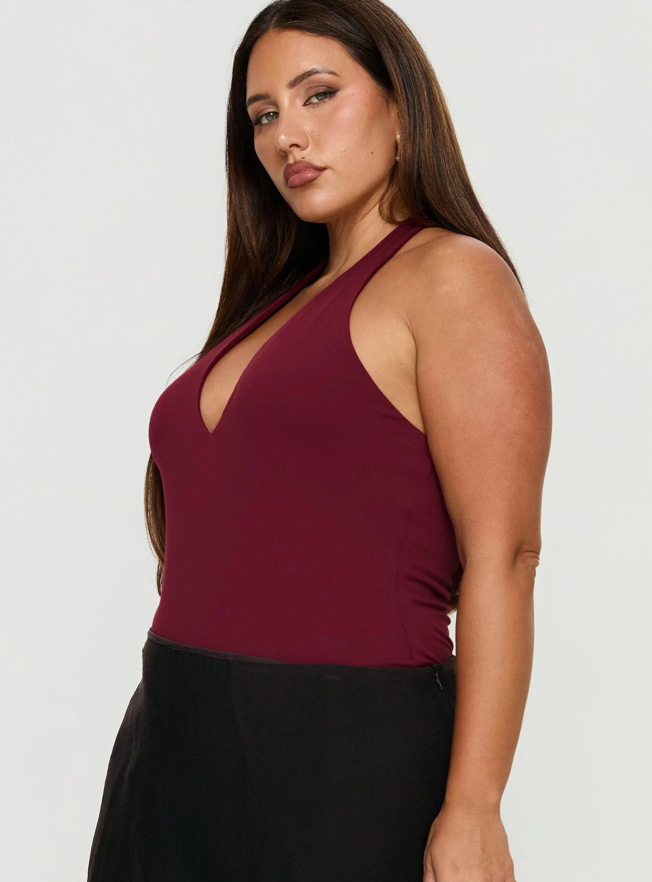 Someone New Halter Bodysuit Burgundy Curve - Image 4