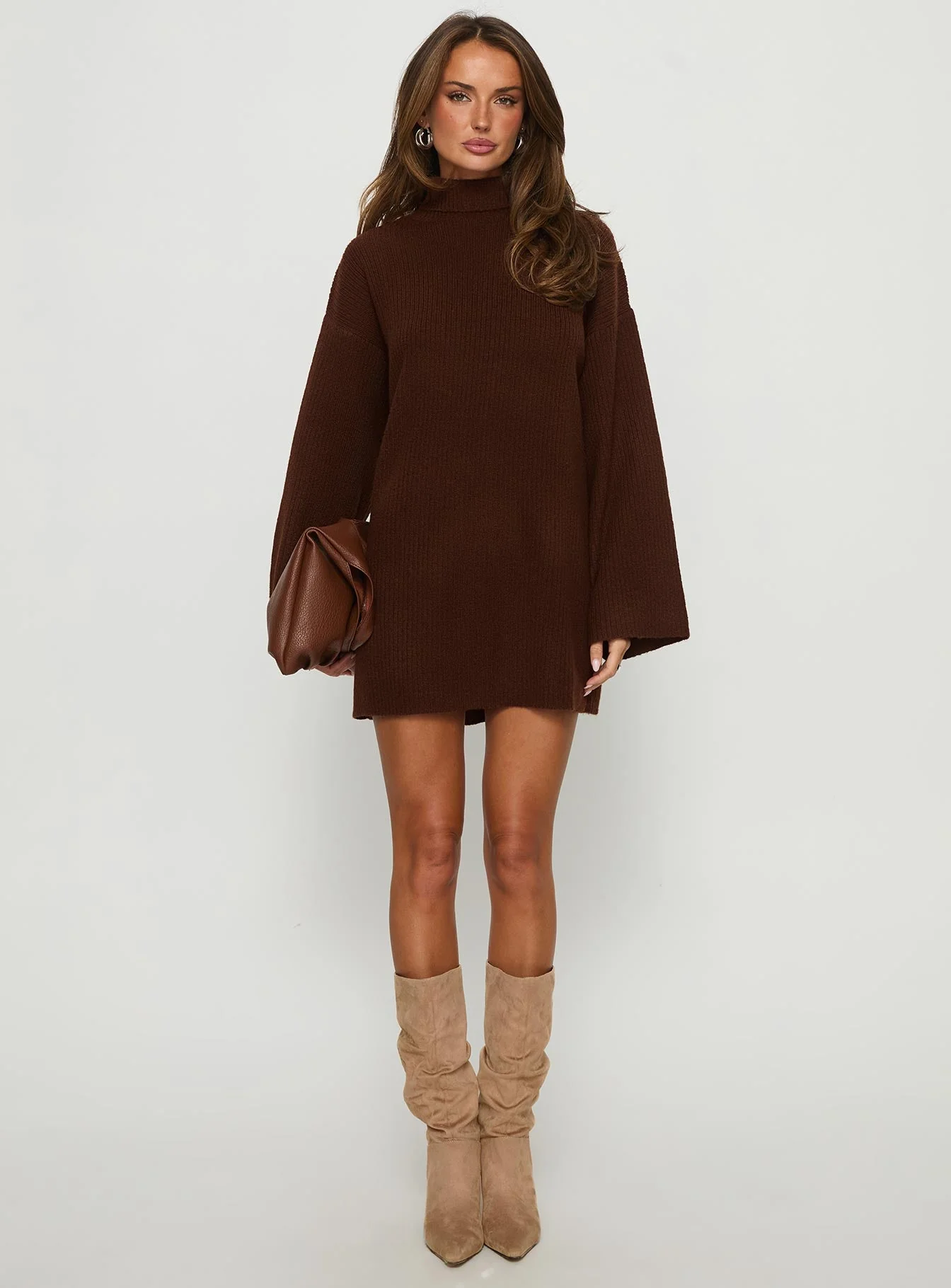 Sonelle Long Sleeve Knit Mini Dress Chocolate - Image 6