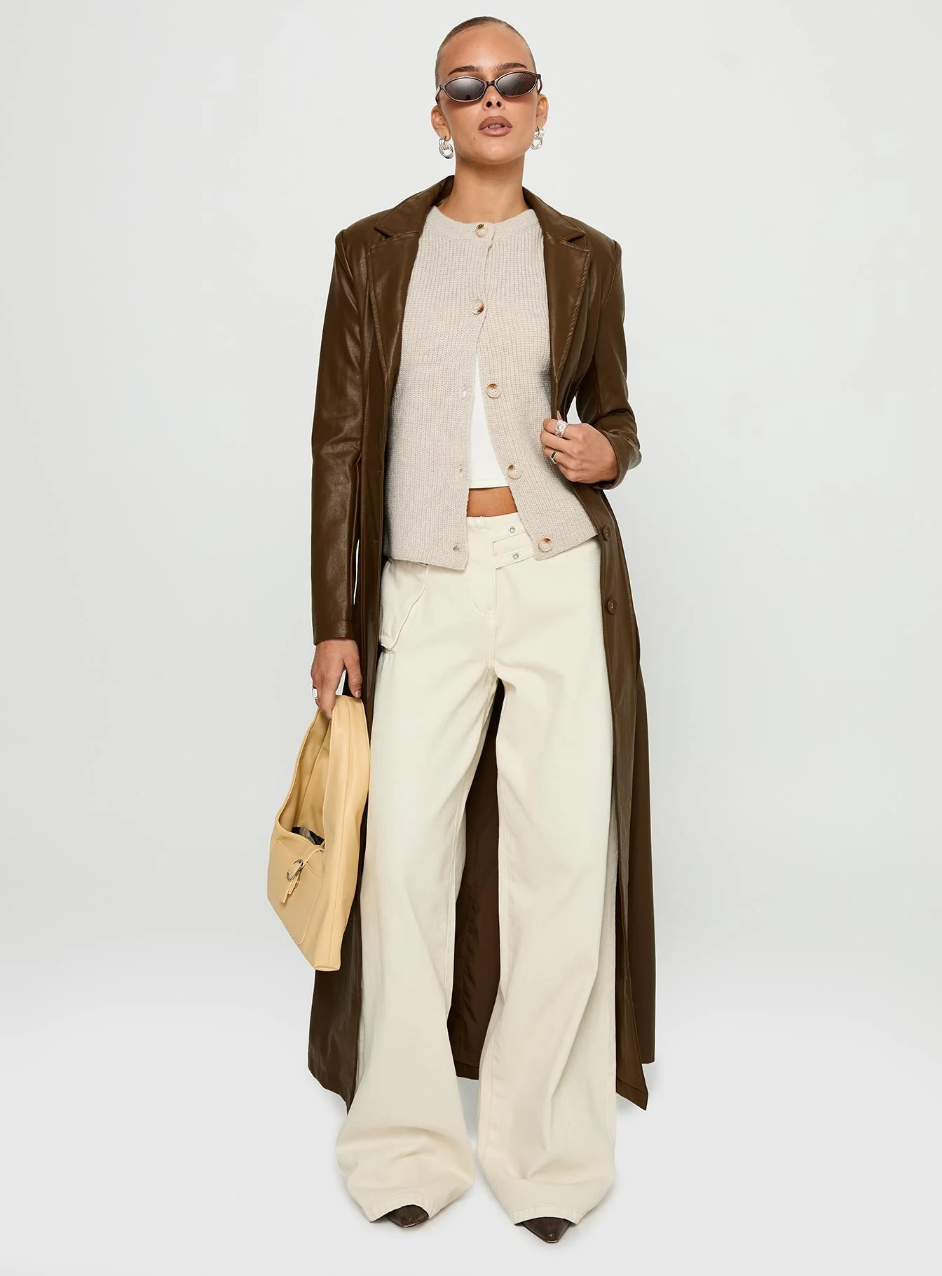 Speak Easy Long Line Faux Leather Coat Brown - Image 3