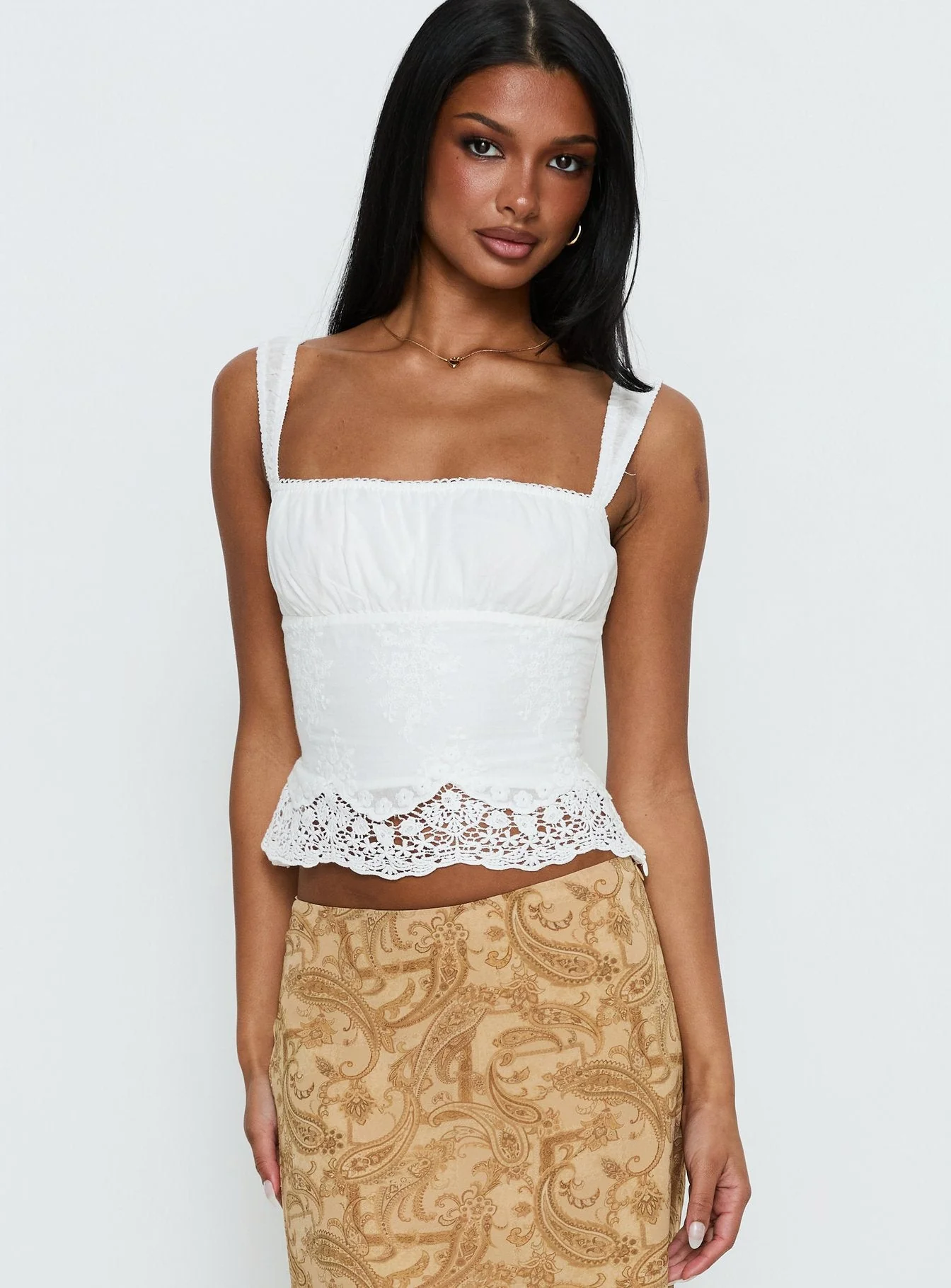 Starlina Lace Trim Cami Top White - Image 2