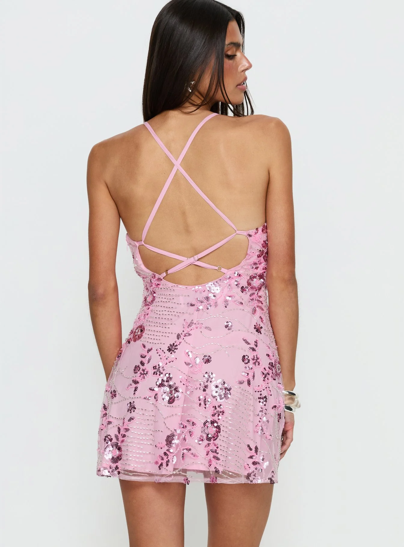 Steffie Beaded Backless Mini Dress Pink - Image 5