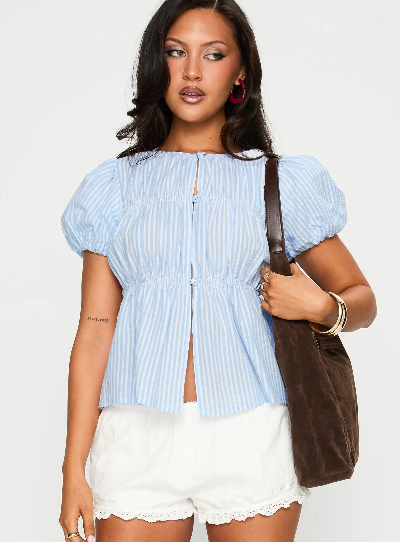 Such A Sweetie Babydoll Top Blue / White Stripe - Image 2