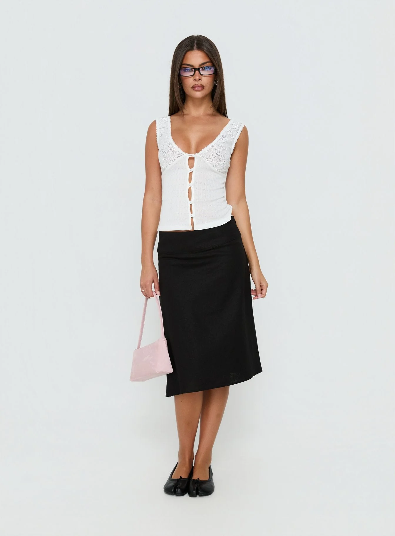 Such Delight Linen Midi Skirt Black - Image 3