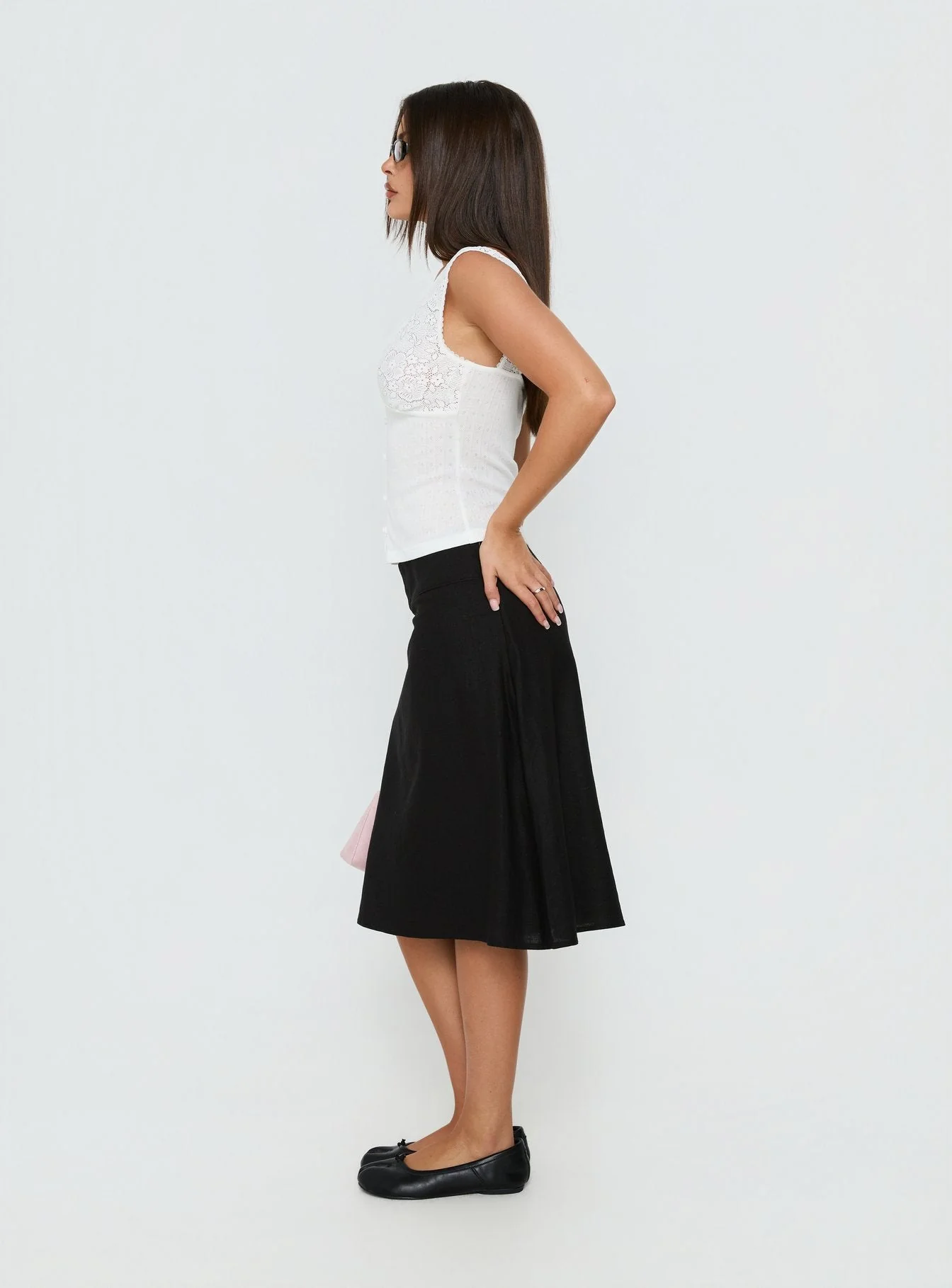 Such Delight Linen Midi Skirt Black - Image 4