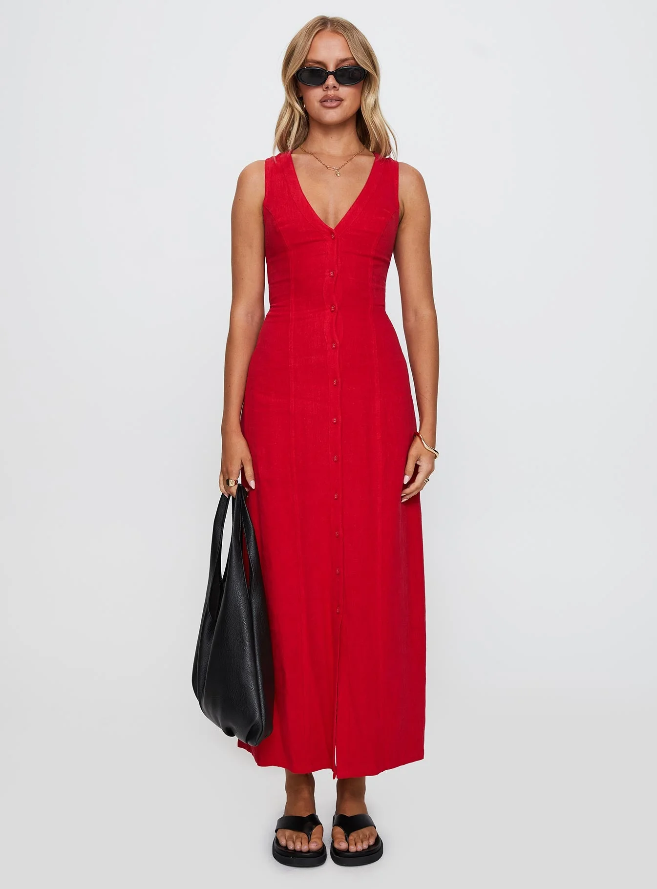 Summer Season Linen Blend Maxi Dress Red - Image 6