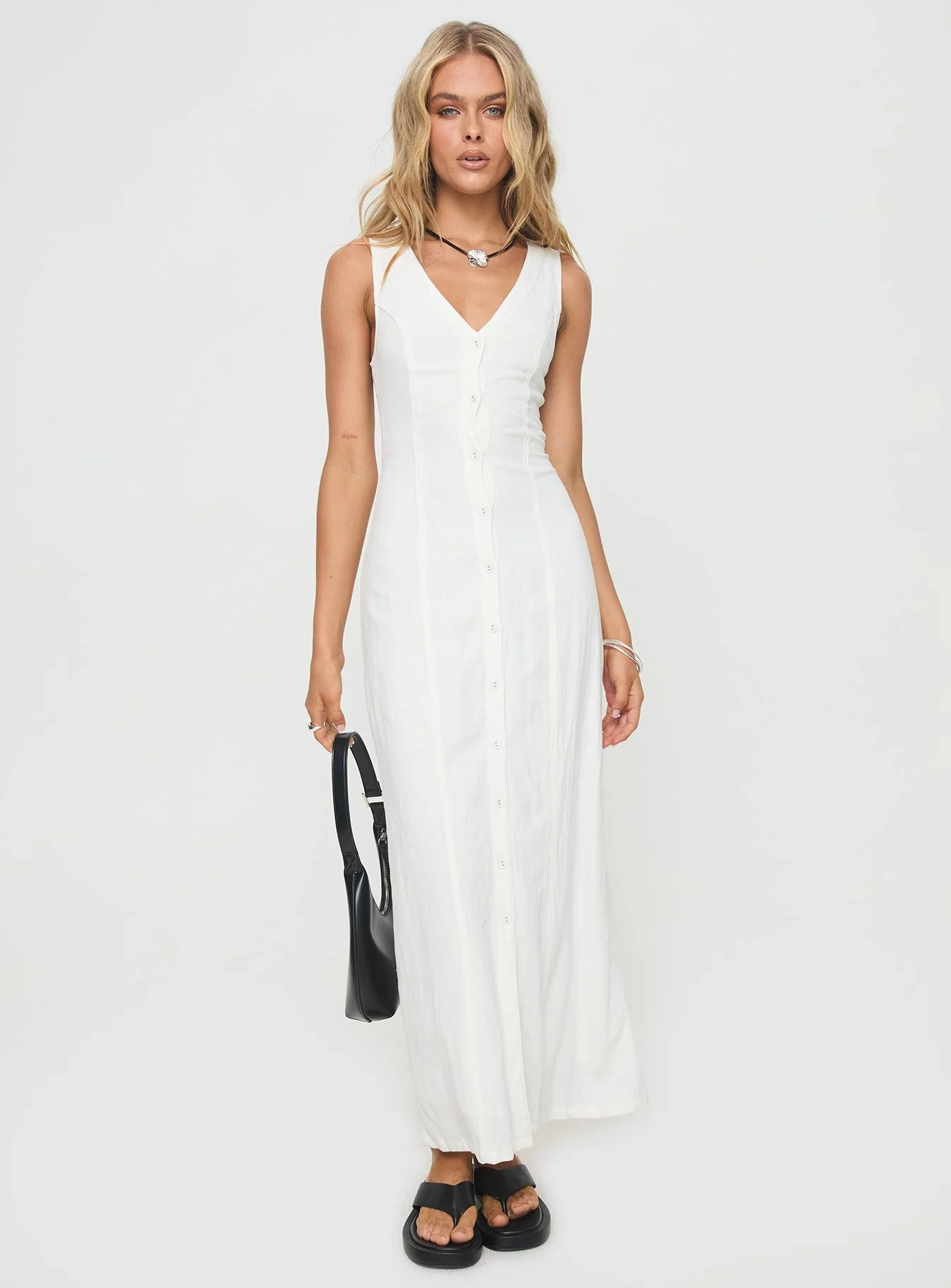 Summer Season Linen Blend Maxi Dress White - Image 2