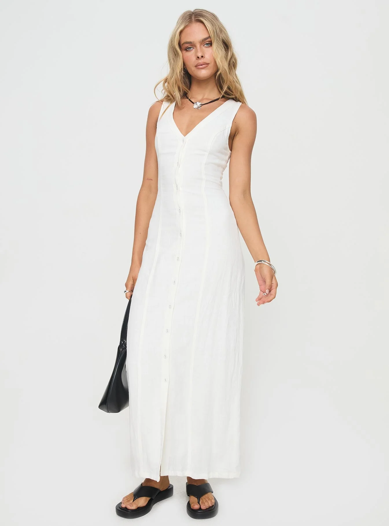 Summer Season Linen Blend Maxi Dress White - Image 3