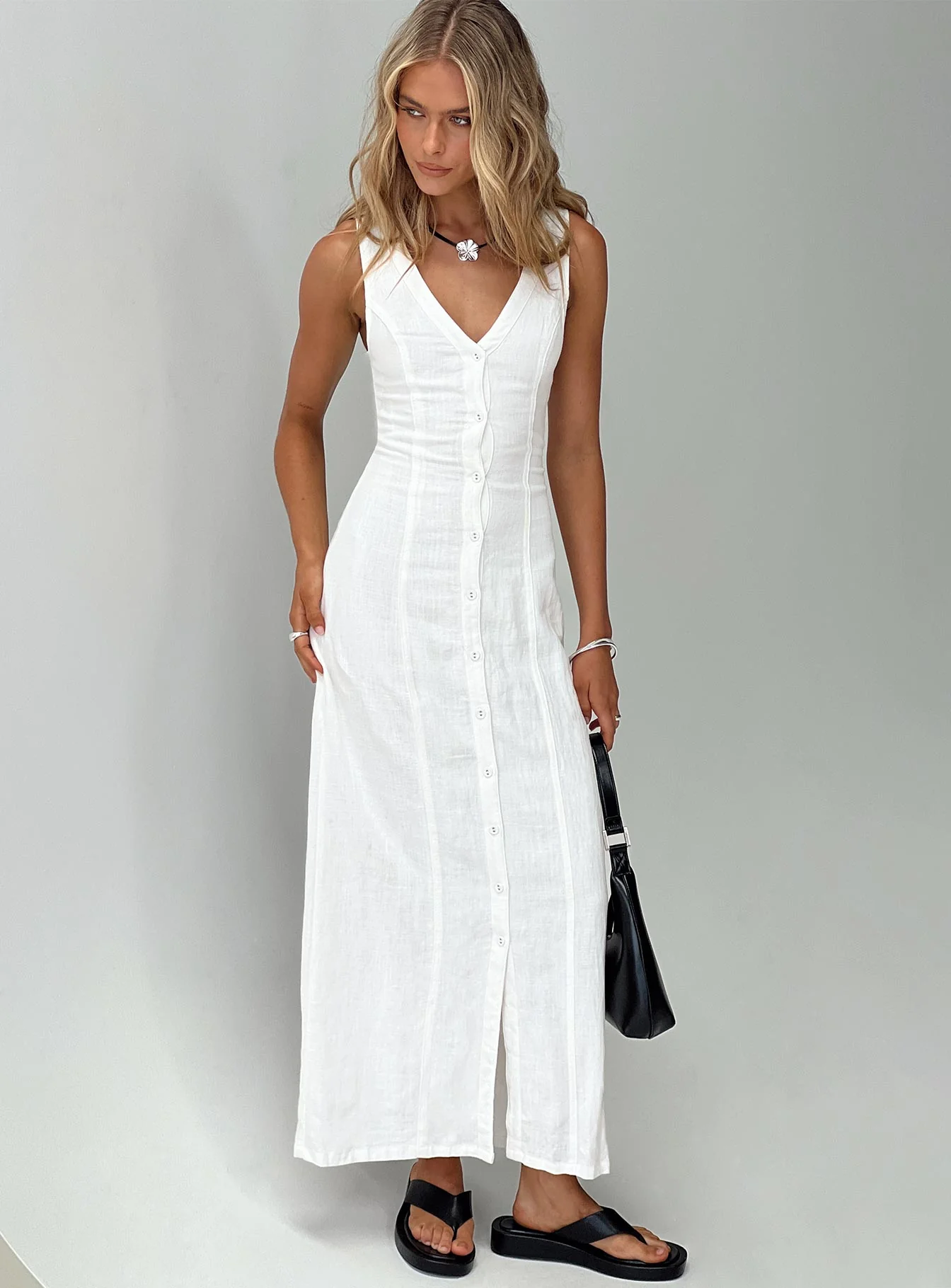 Summer Season Linen Blend Maxi Dress White - Image 8