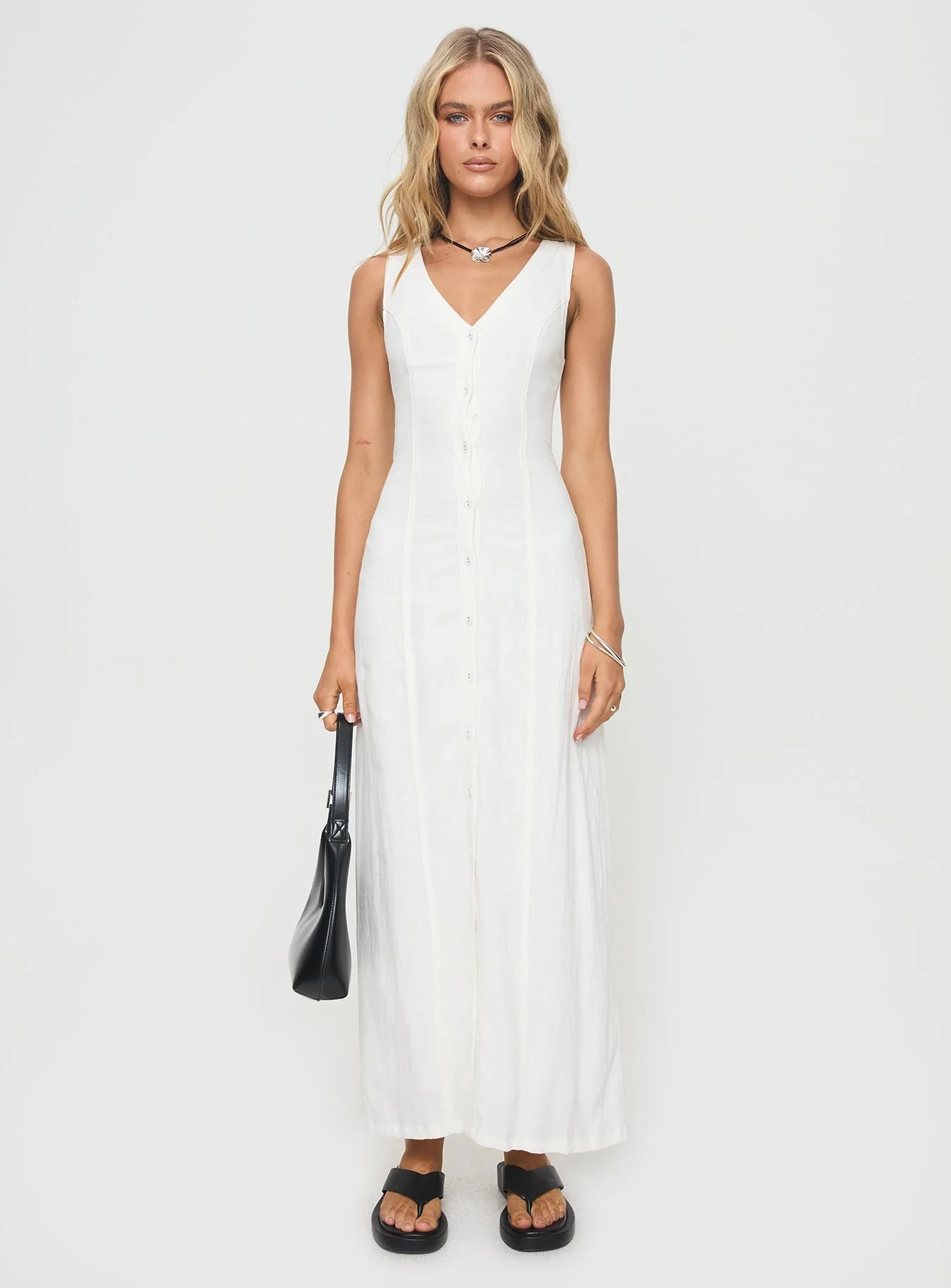 Summer Season Linen Blend Maxi Dress White Petite - Image 7