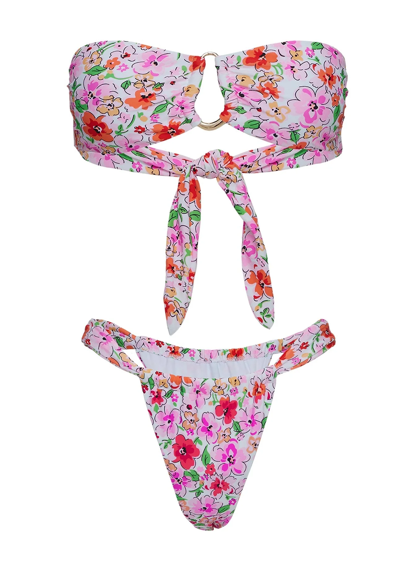 Summer Season Ruched Side Bikini Bottoms Pink Floral - Image 5