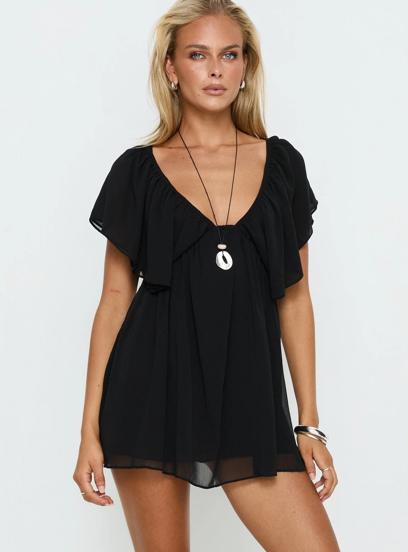 Sun Spirit Plunge Flowy Playsuit Black - Image 3