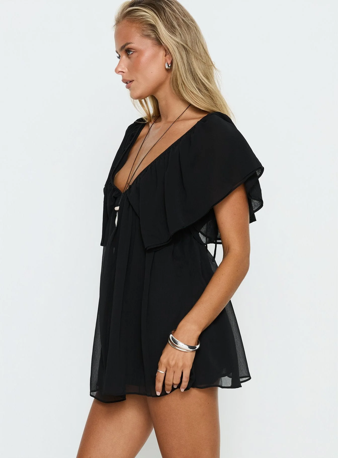 Sun Spirit Plunge Flowy Playsuit Black - Image 5