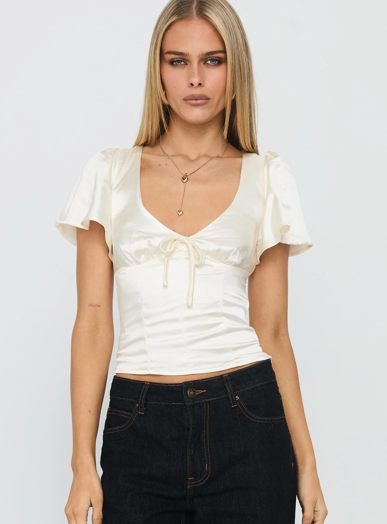 Sun Will Rise Tie Detail Top Cream - Image 2