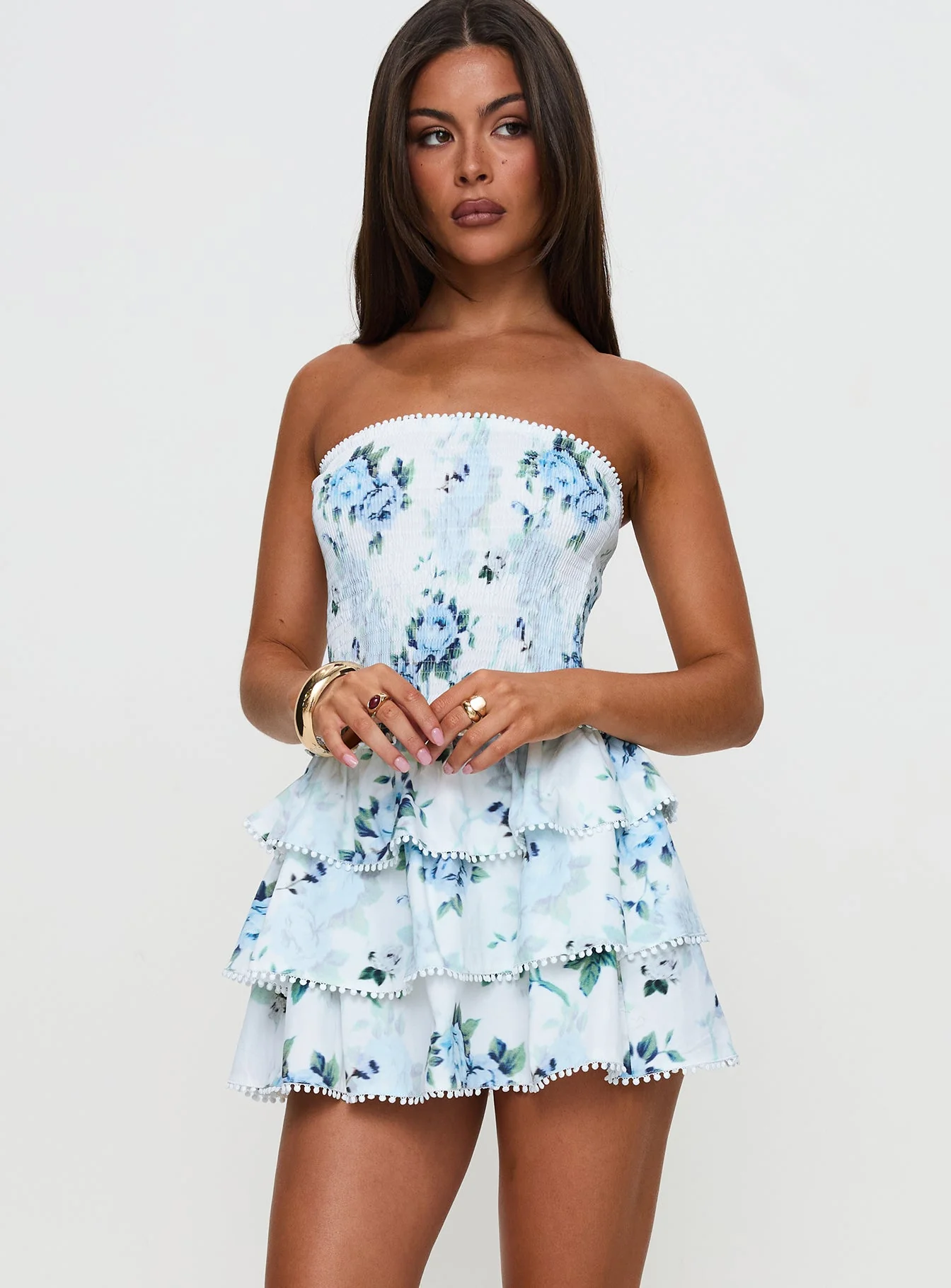 Sunkiss Frill Mini Dress White / Blue Petite - Image 2