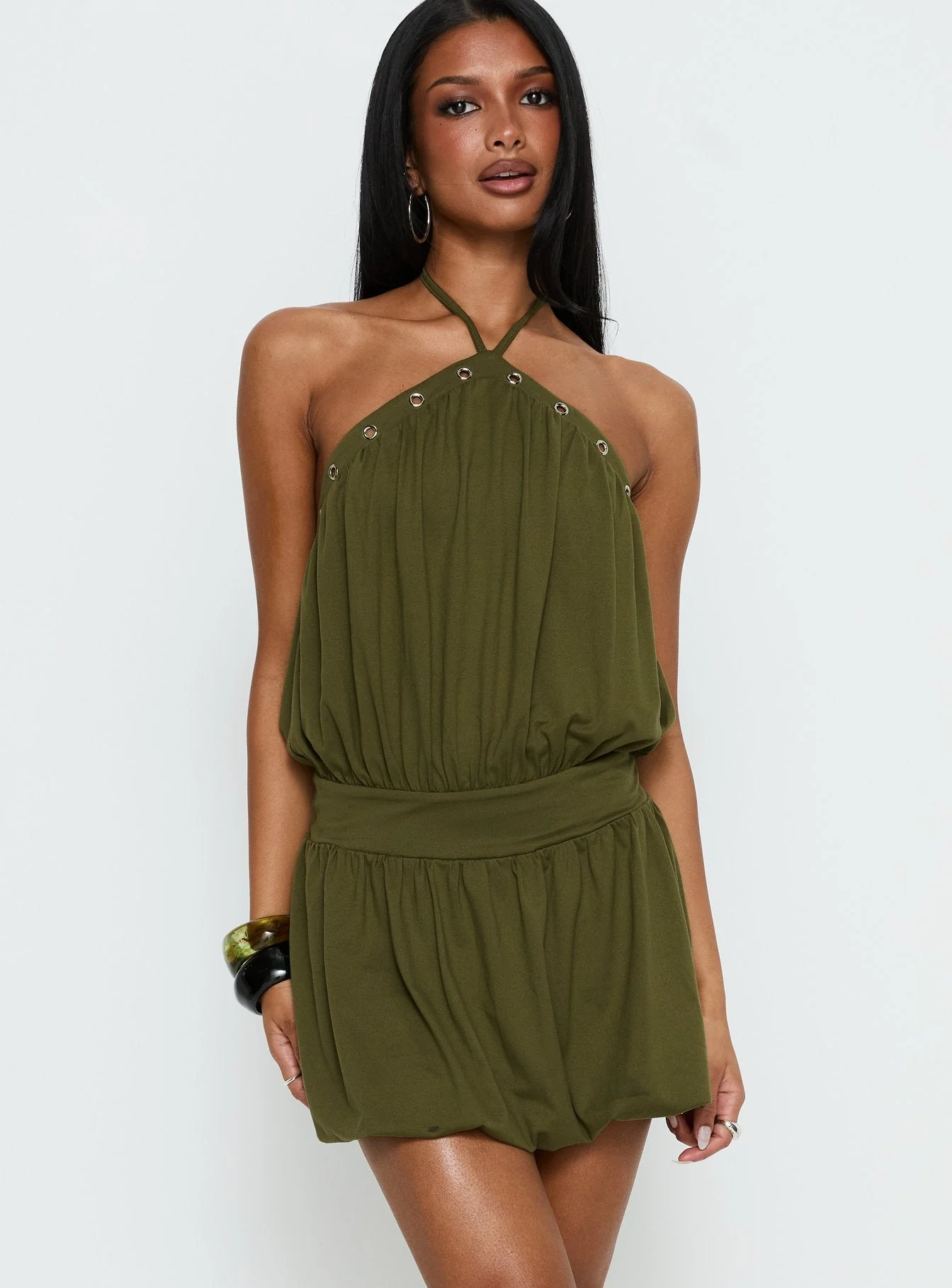 Sunnee Eyelet Detail Playsuit Green - Image 2