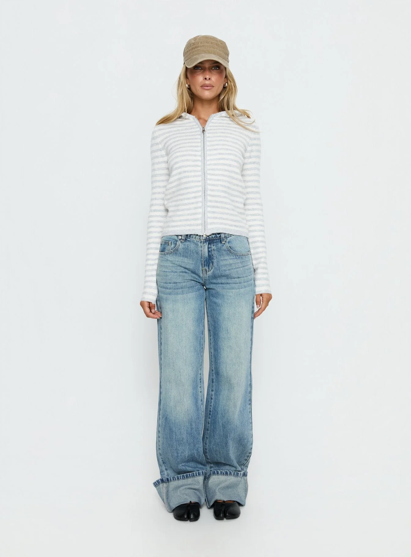 Superstars Zip Through Hoodie Grey / Cream Stripe - Image 7