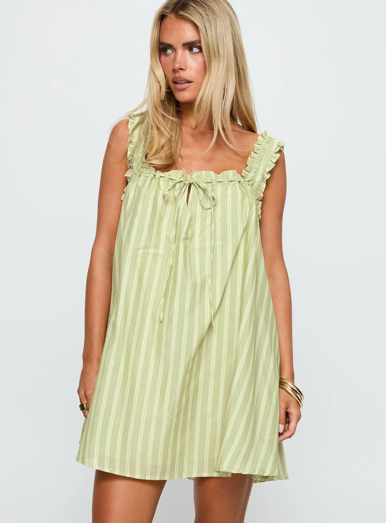 Swing Mini Dress Green Stripe - Image 2