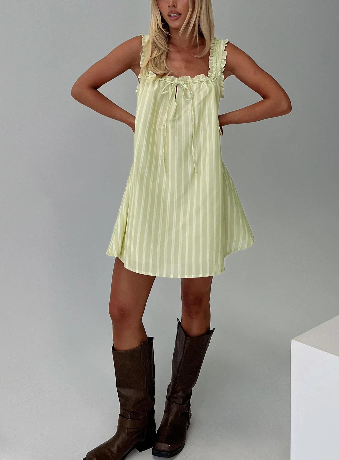 Swing Mini Dress Green Stripe - Image 8