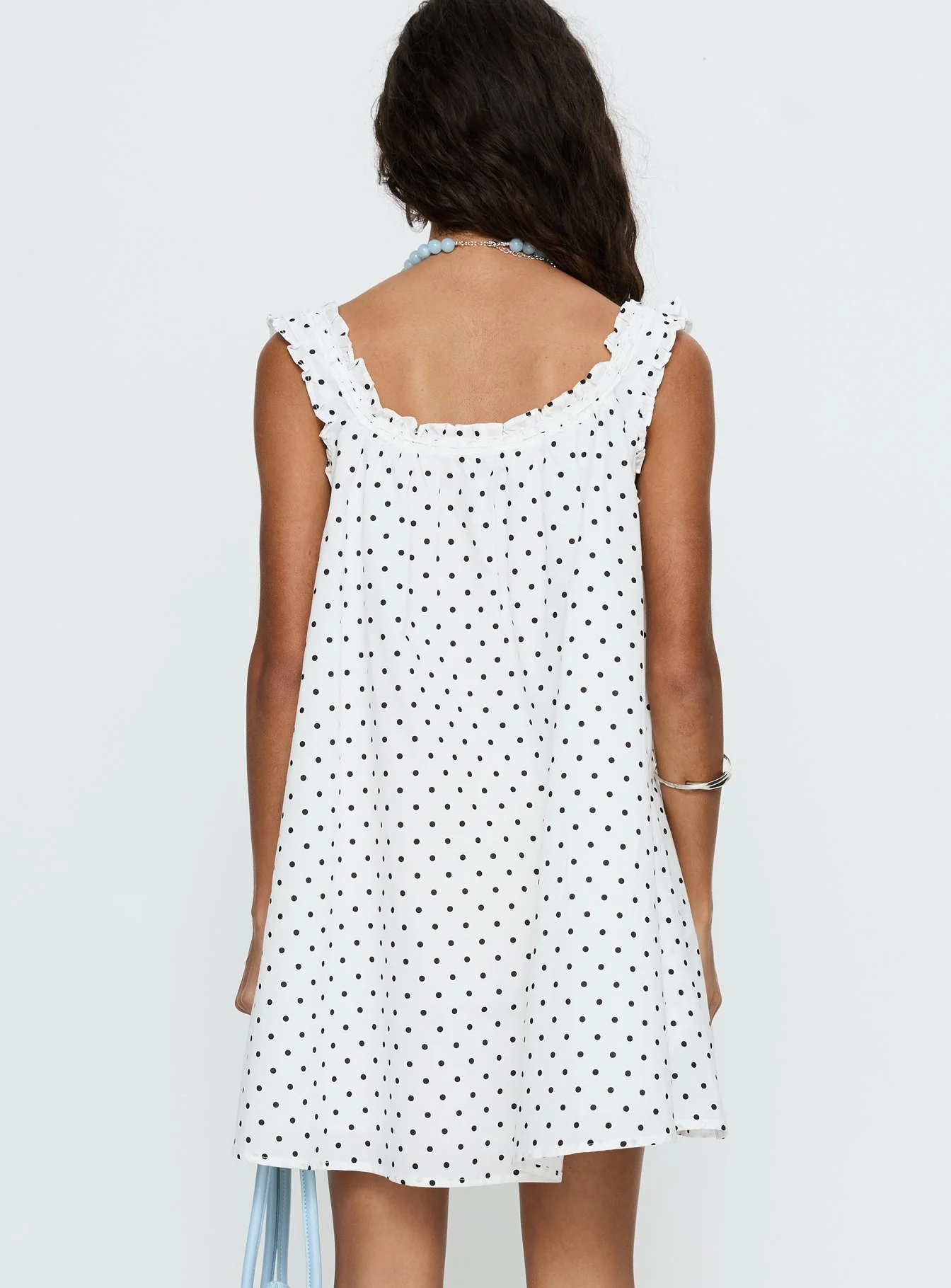 Swing Mini Dress White Polka Dot - Image 5