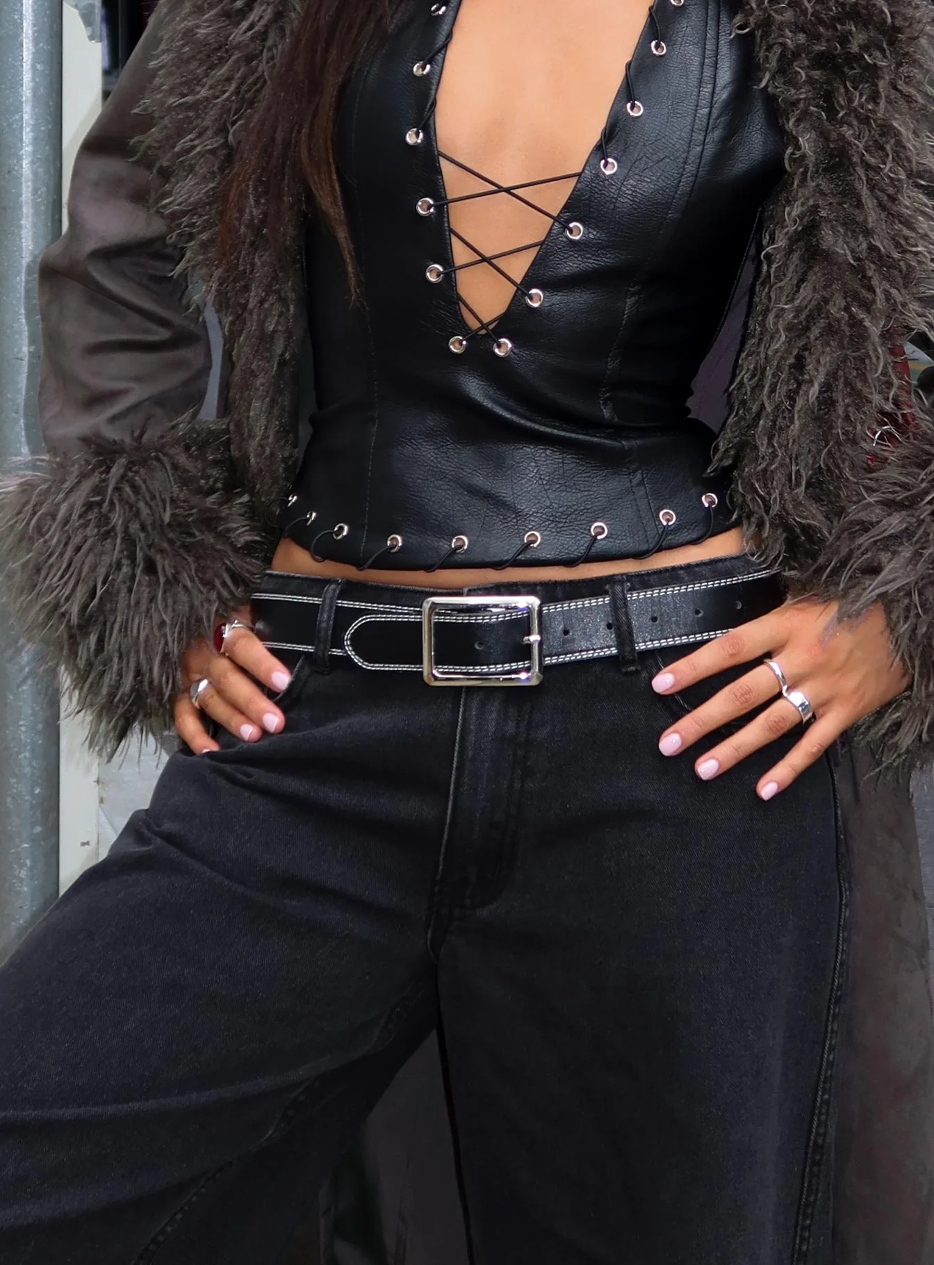 Sydney Contrast Stitch Belt Black - Image 3