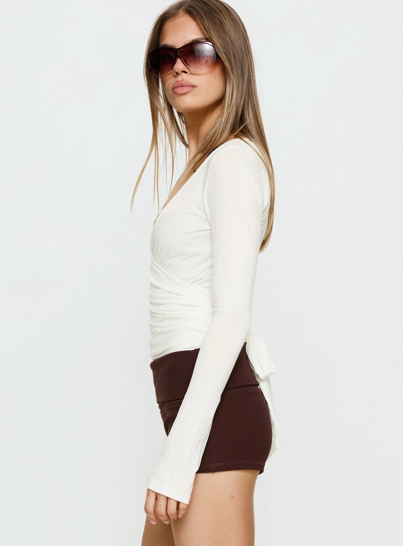 Sylka Long Sleeve Jersey Wrap Top White - Image 4